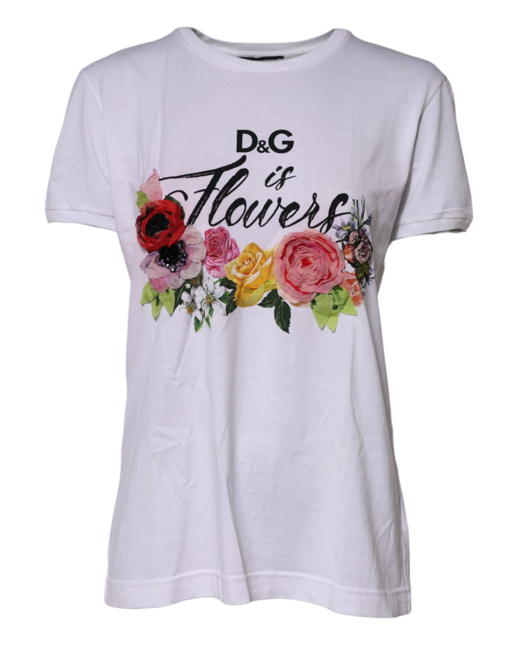 Dolce & Gabbana White D&G Is Flowers Embellished T-shirt | Regal Royce