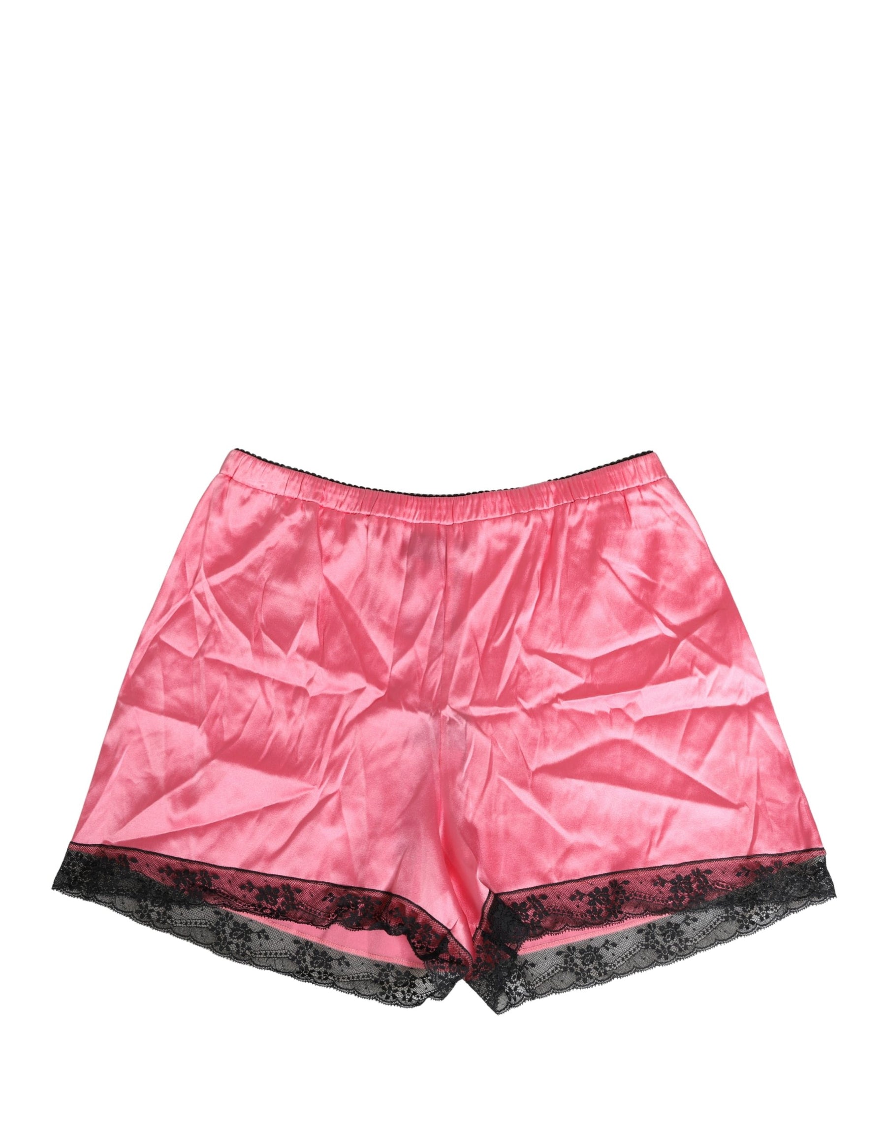 Dolce & Gabbana Pink Silk Satin Lace Trim Pajama Shorts Sleepwear | Regal Royce