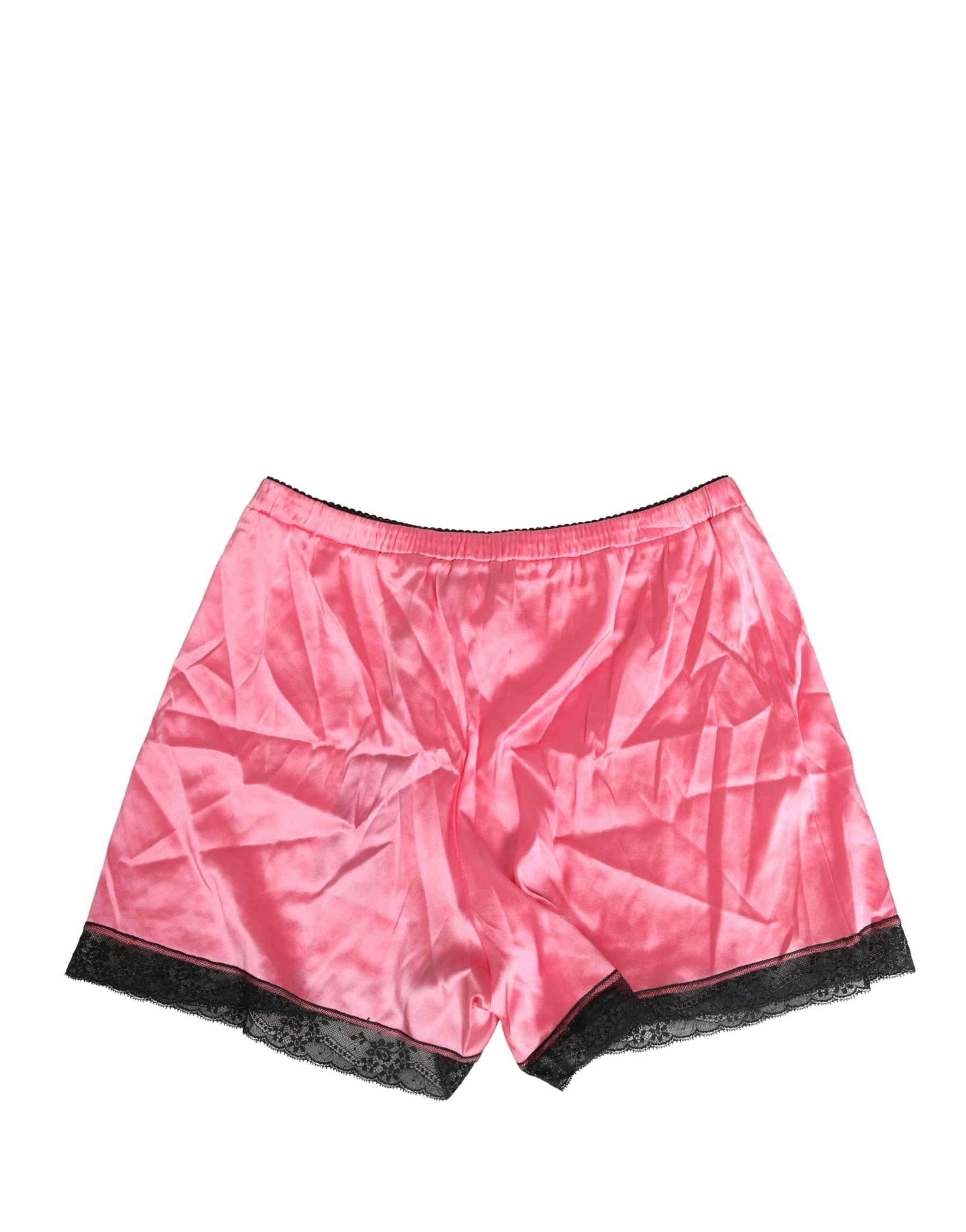 Dolce & Gabbana Pink Silk Satin Lace Trim Pajama Shorts Sleepwear | Regal Royce