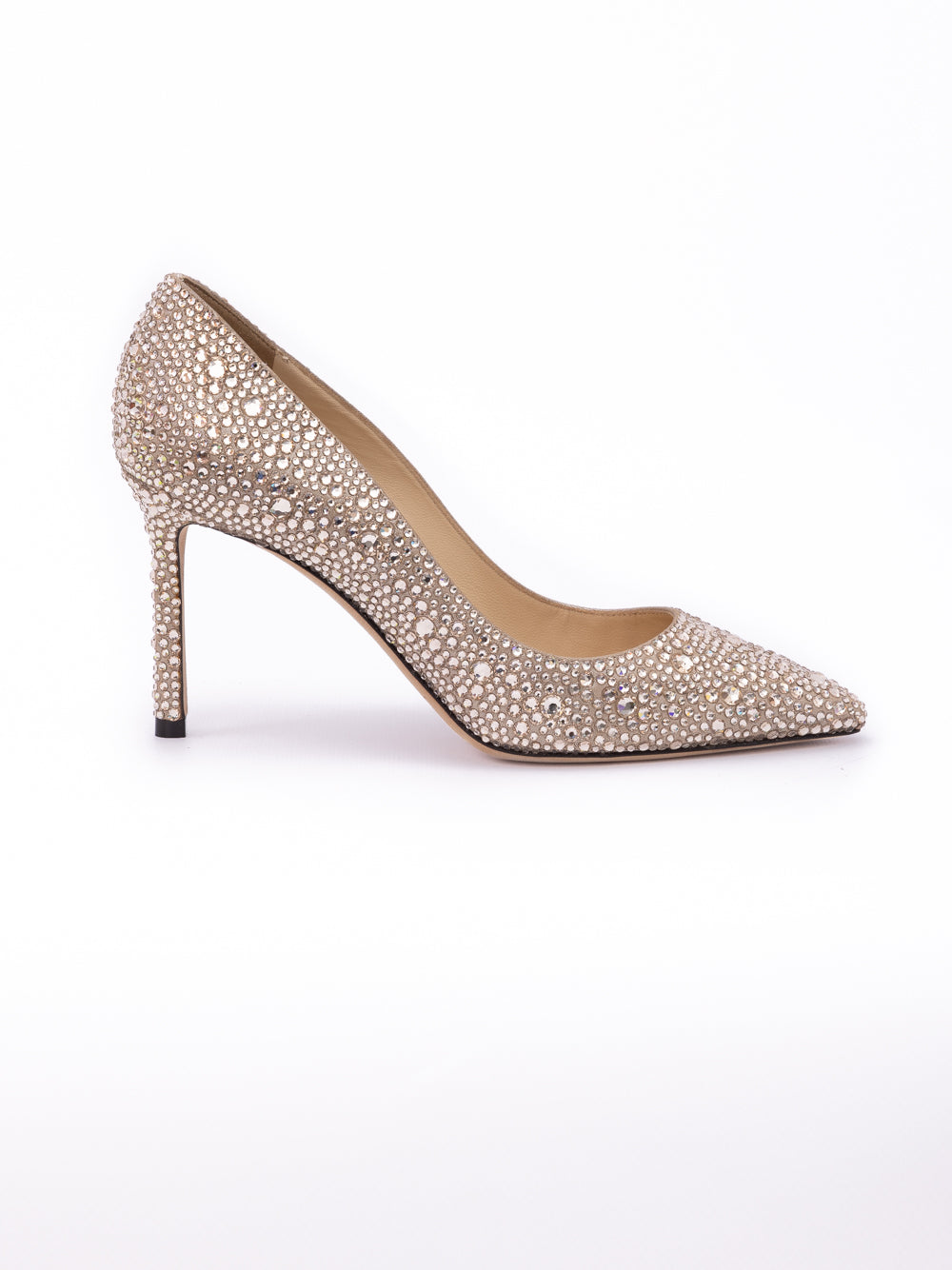 Jimmy Choo Honey Gold Shimmer Suede Crystals Romy 85 pumps | Regal Royce