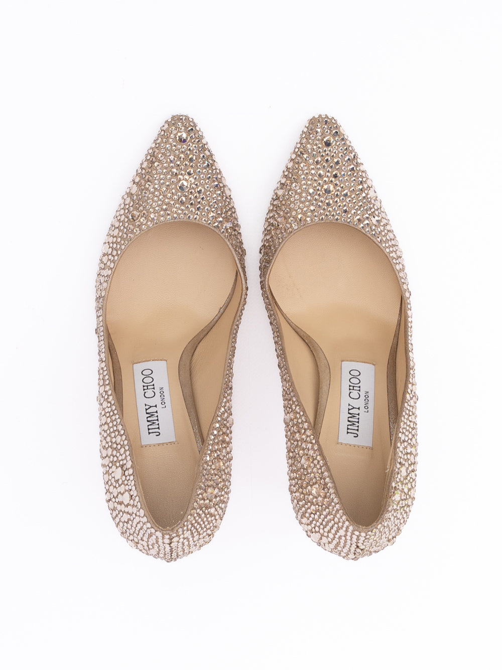 Jimmy Choo Honey Gold Shimmer Suede Crystals Romy 85 pumps | Regal Royce