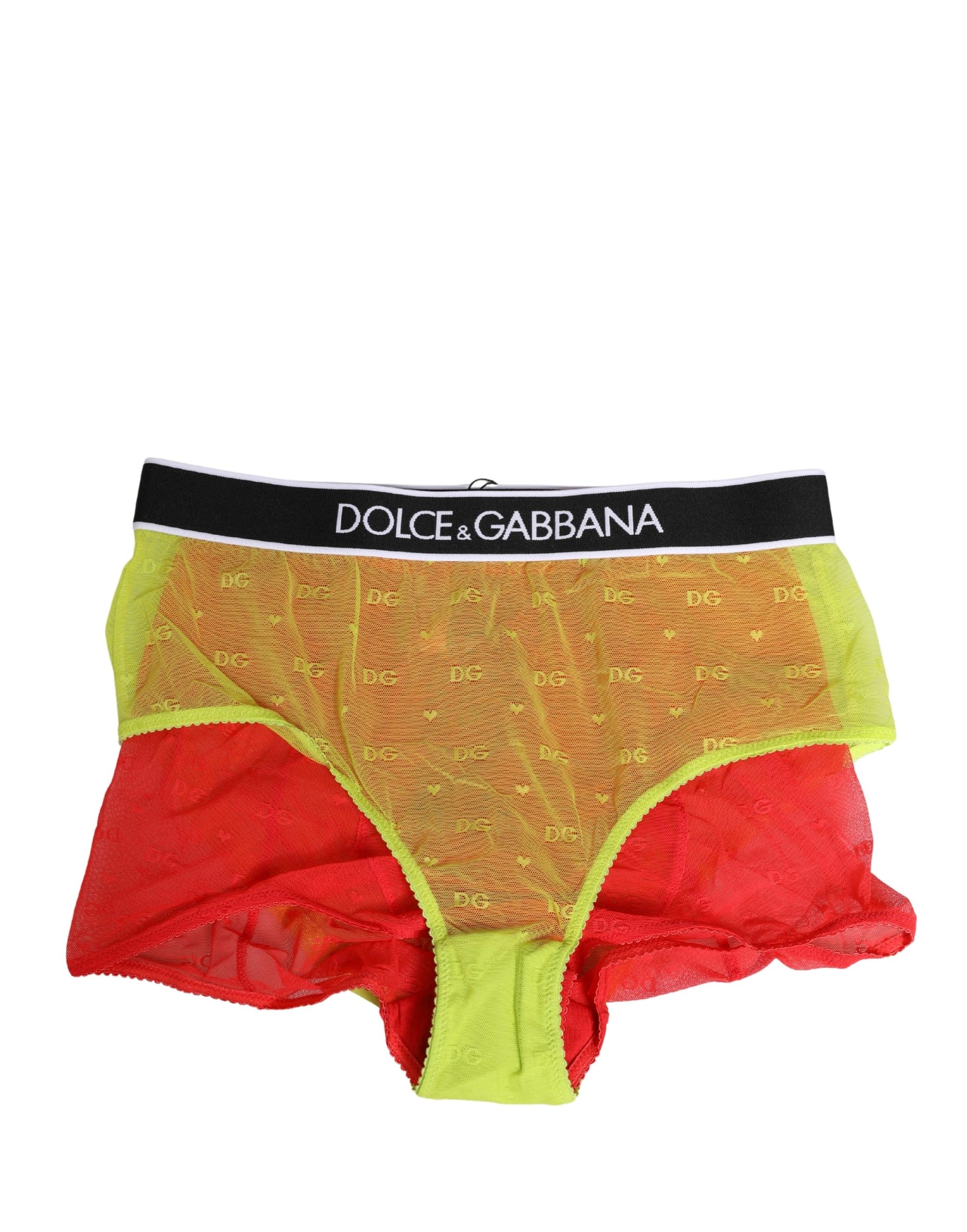 Dolce & Gabbana Red Yellow Tulle Mid Waist Panty Girdle Underwear | Regal Royce