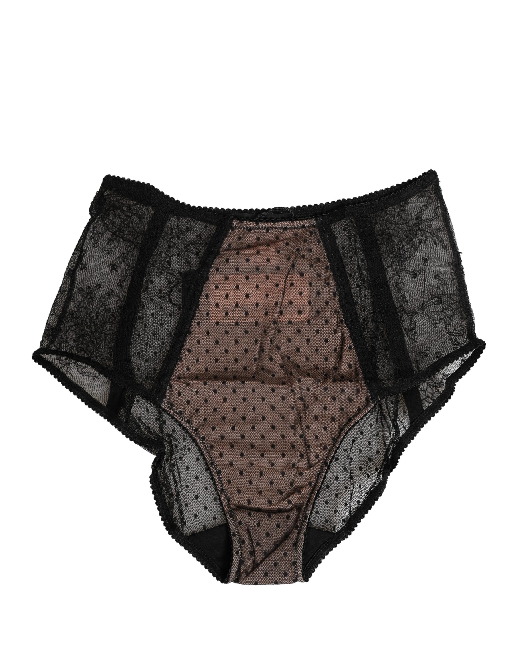 Dolce & Gabbana Black Sheer Polka Dot Lace High Waist Brief Underwear | Regal Royce