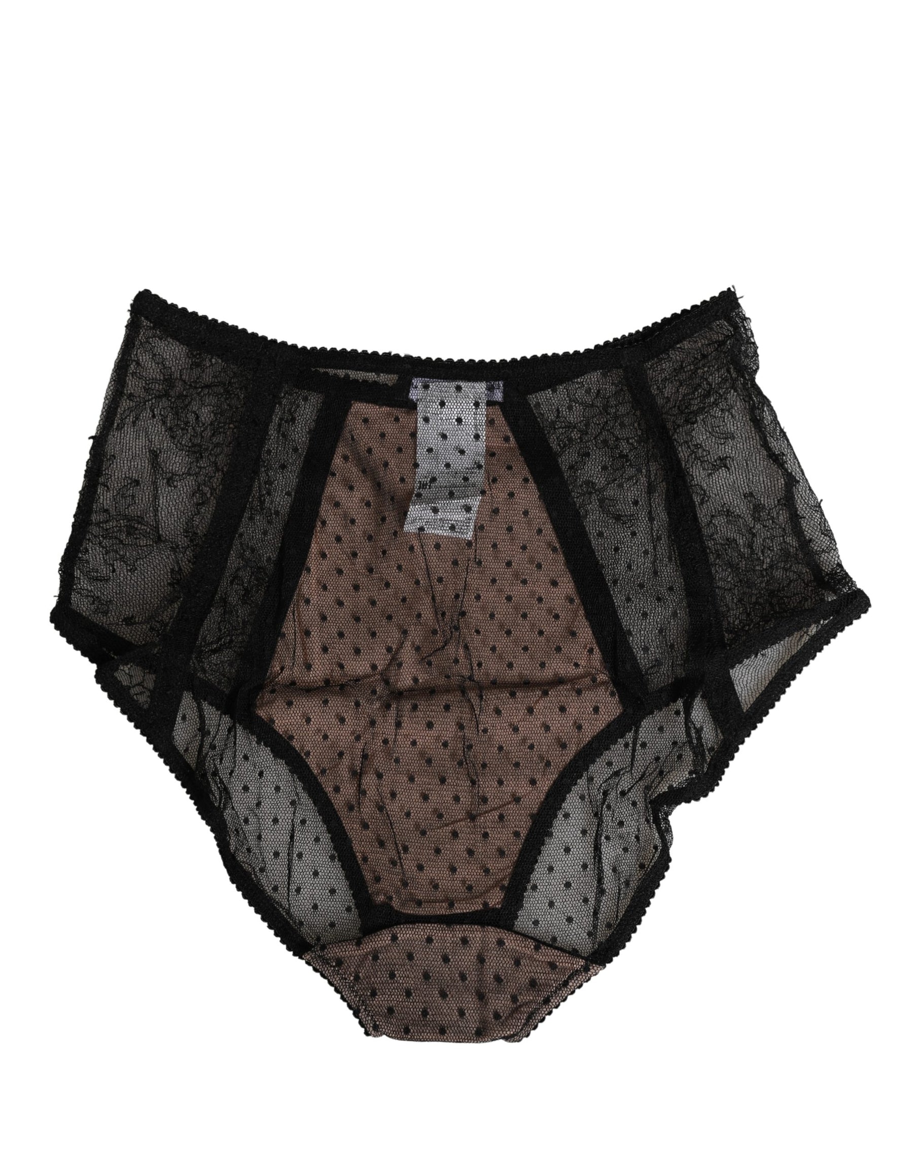 Dolce & Gabbana Black Sheer Polka Dot Lace High Waist Brief Underwear | Regal Royce