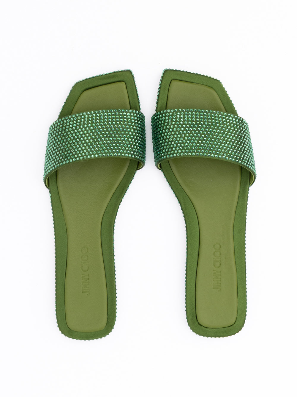 Jimmy Choo Green Satin Crystal Clovis Flat | Regal Royce