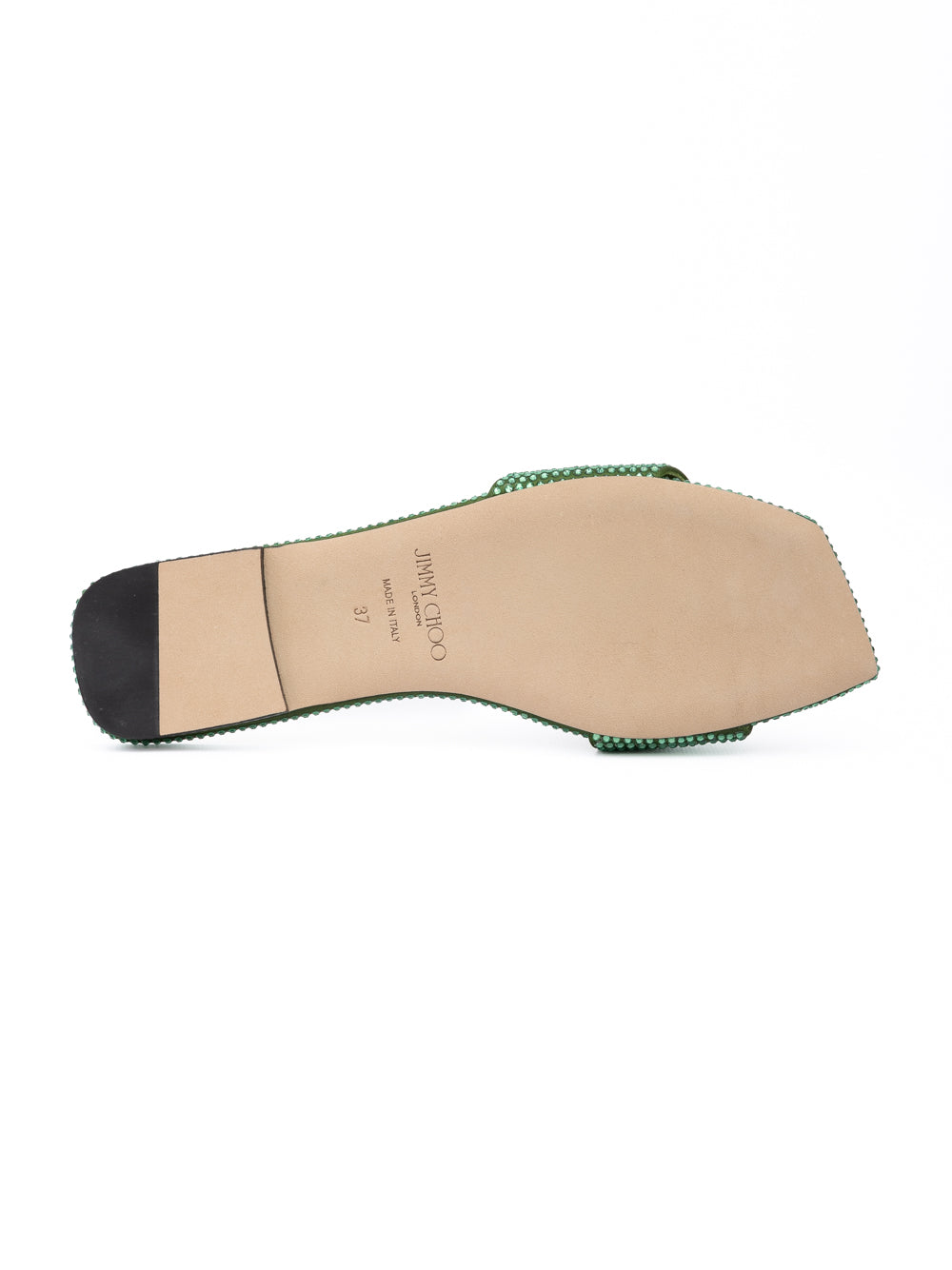 Jimmy Choo Green Satin Crystal Clovis Flat | Regal Royce