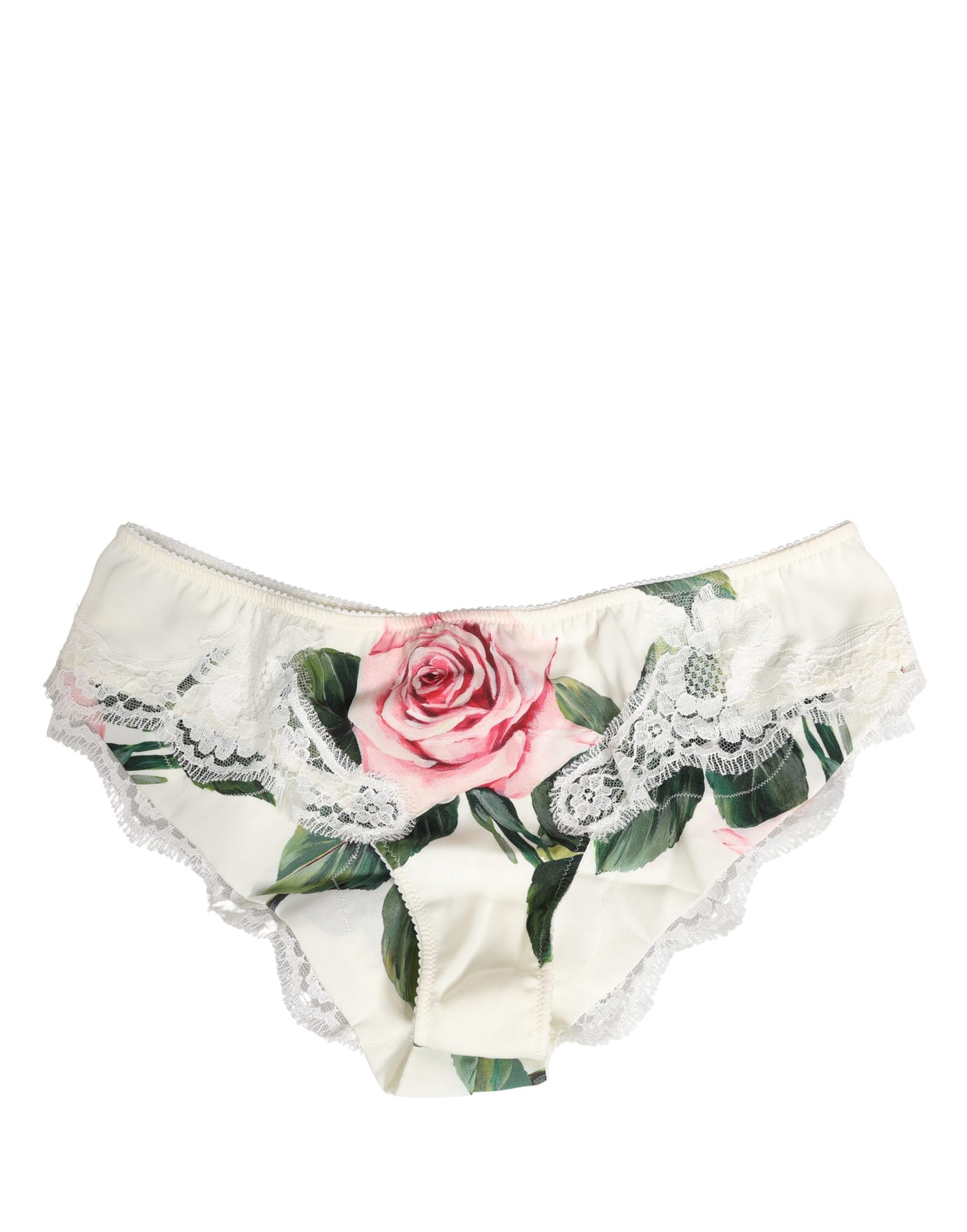Dolce & Gabbana White Silk Floral Lace Trim Panty Brief Underwear | Regal Royce