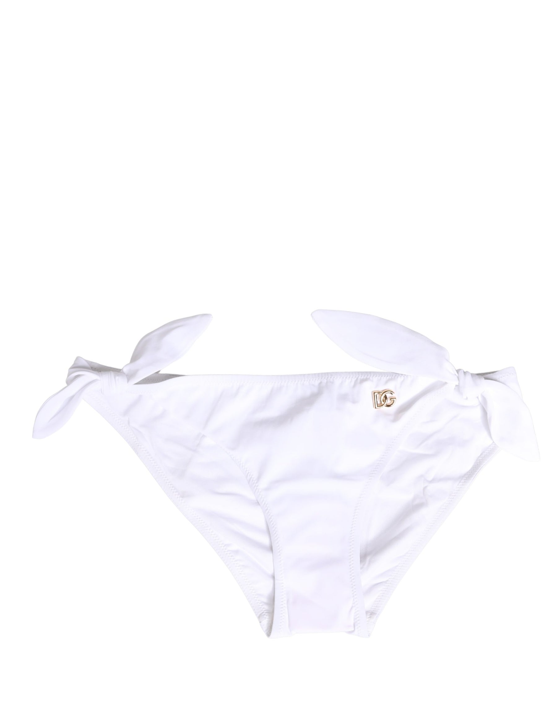 Dolce & Gabbana White Nylon DG Logo Plaque Bikini Bottom Swimwear | Regal Royce