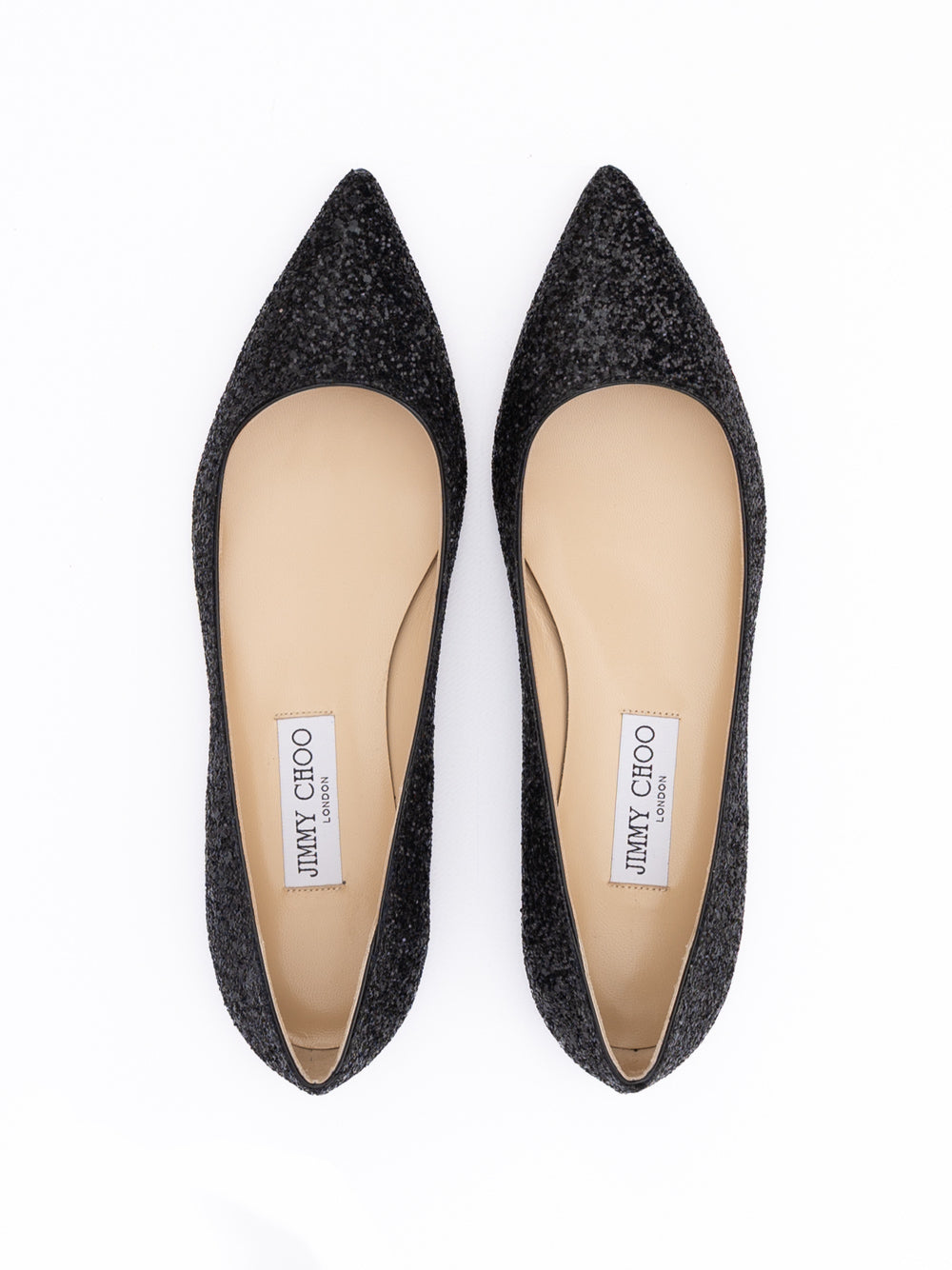 Jimmy Choo Black Coarse Glitter Fabric Alina Ballet Flat | Regal Royce