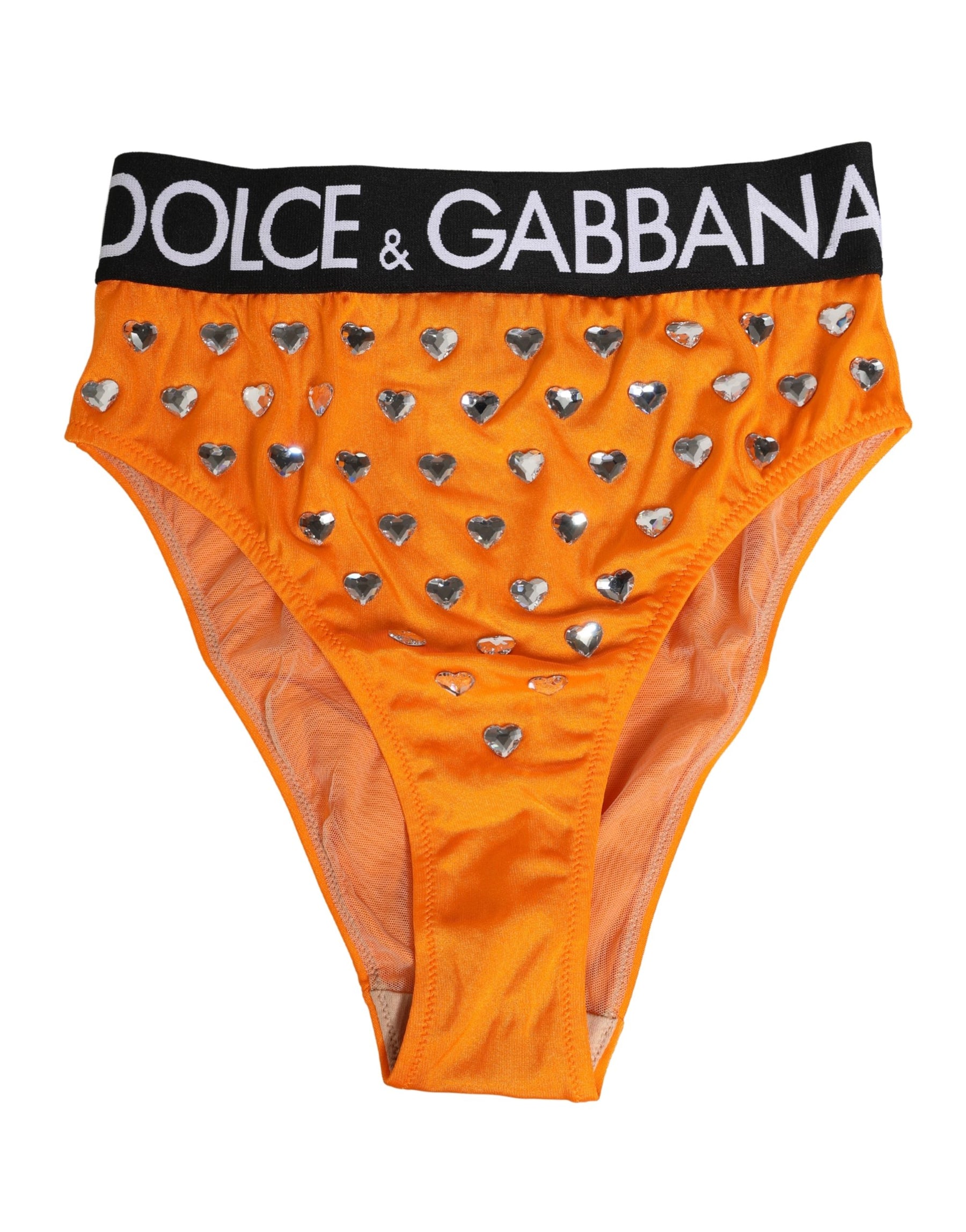 Dolce & Gabbana Orange Crystal High Waist Brief Panty Underwear | Regal Royce
