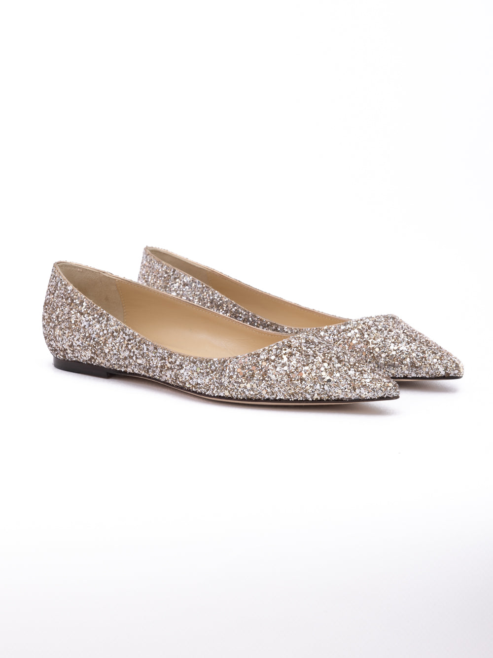 Jimmy Choo Rose Gold Glitter Fabric Alina Ballet Flat | Regal Royce