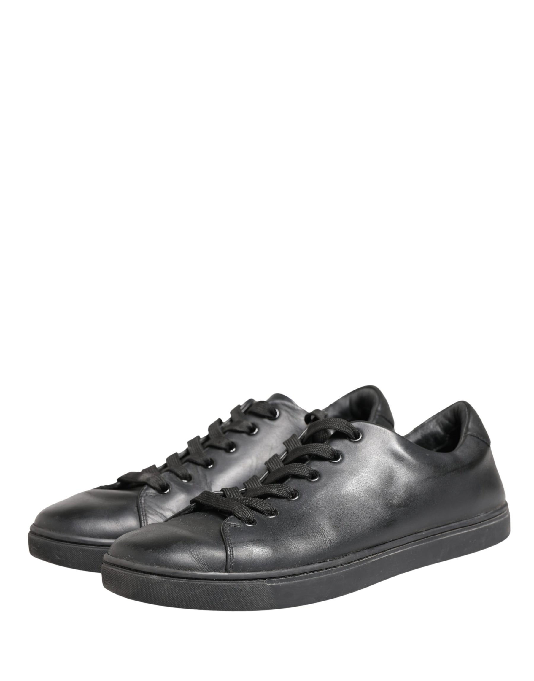 Dolce & Gabbana Black Leather Low Top Lace Up Sneakers Shoes | Regal Royce
