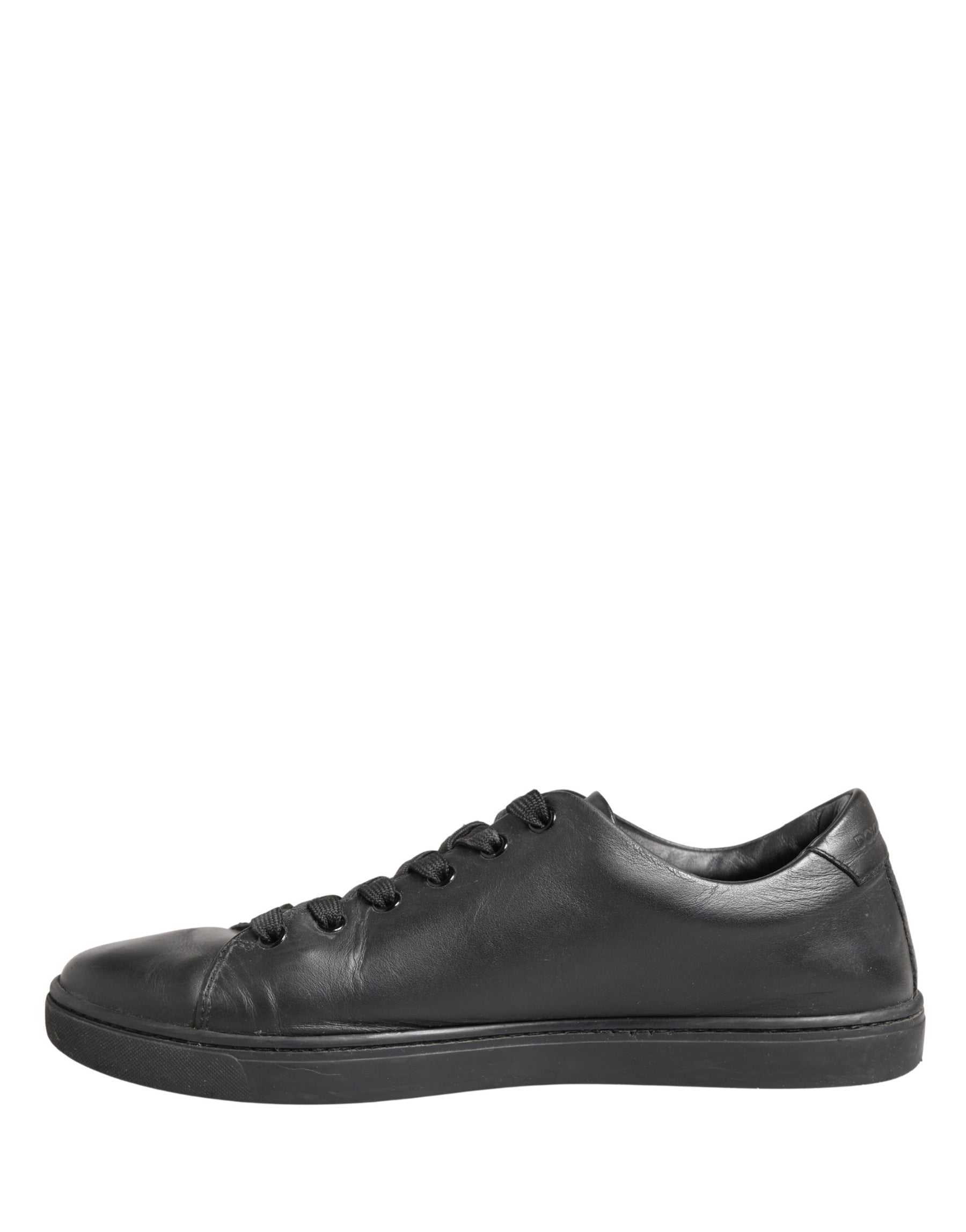 Dolce & Gabbana Black Leather Low Top Lace Up Sneakers Shoes | Regal Royce