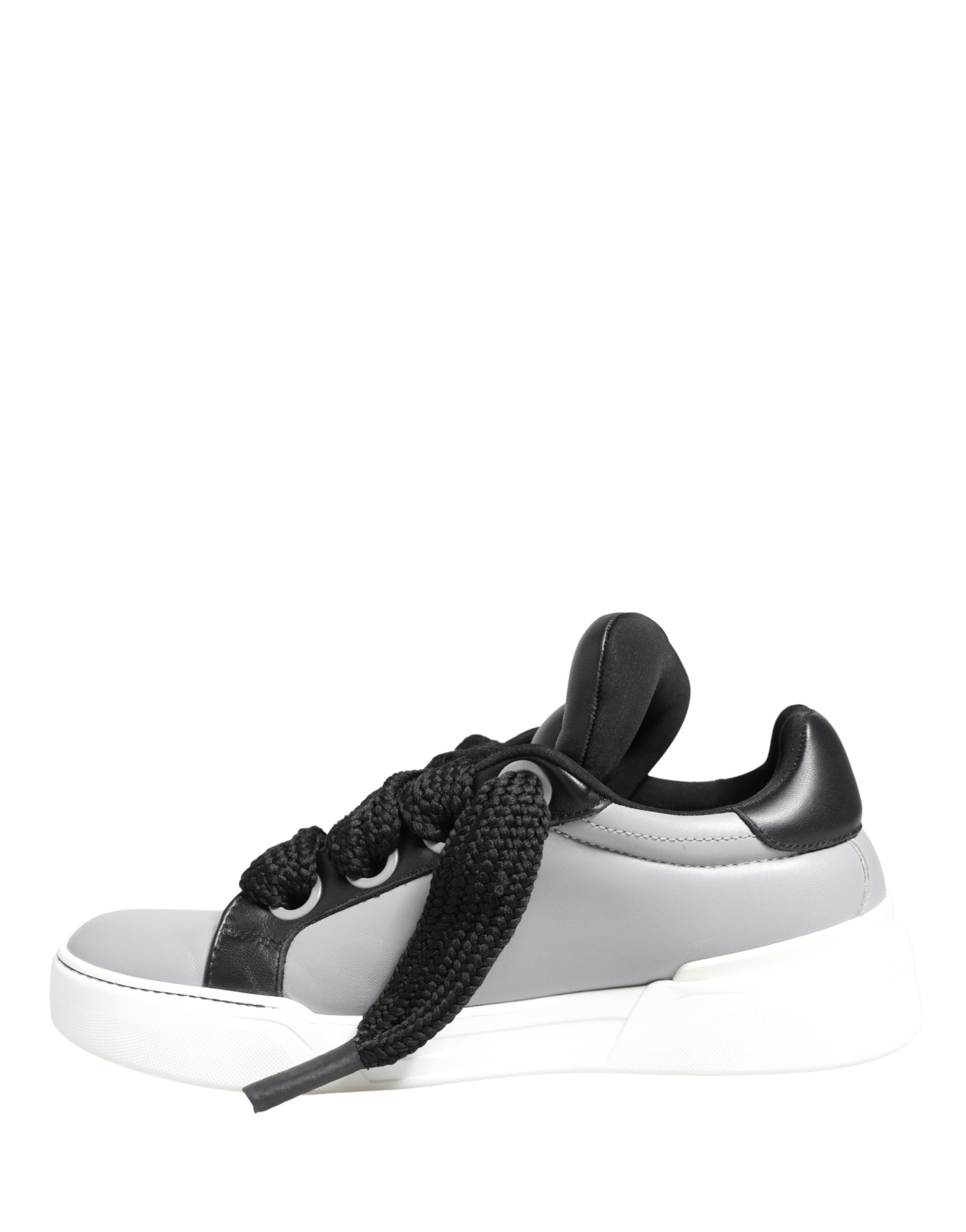 Dolce & Gabbana Gray Leather Low Top Lace Up Sneakers Shoes | Regal Royce