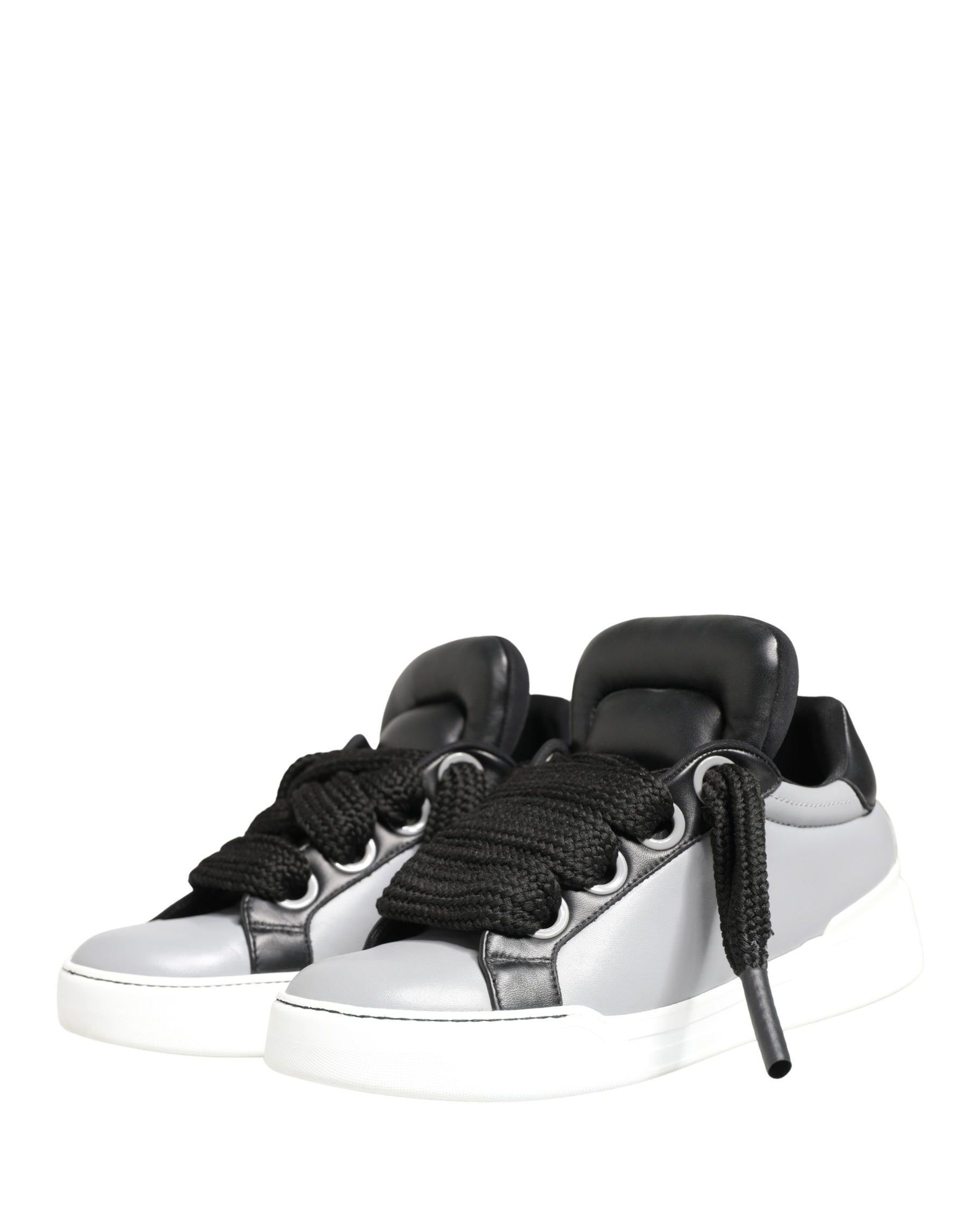 Dolce & Gabbana Gray Leather Low Top Lace Up Sneakers Shoes | Regal Royce