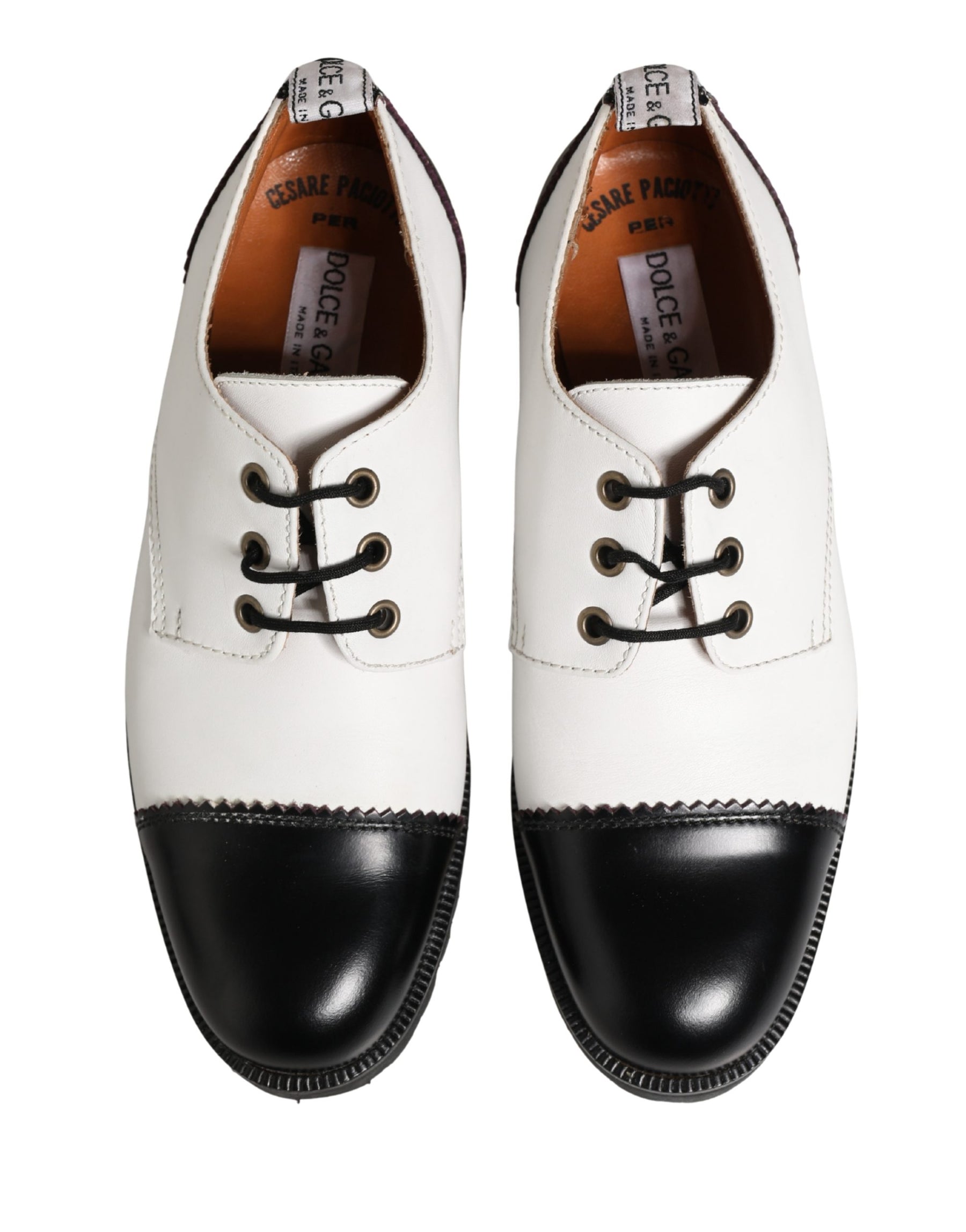 Cesare Paciotti Black White Leather Derby Shoes | Regal Royce