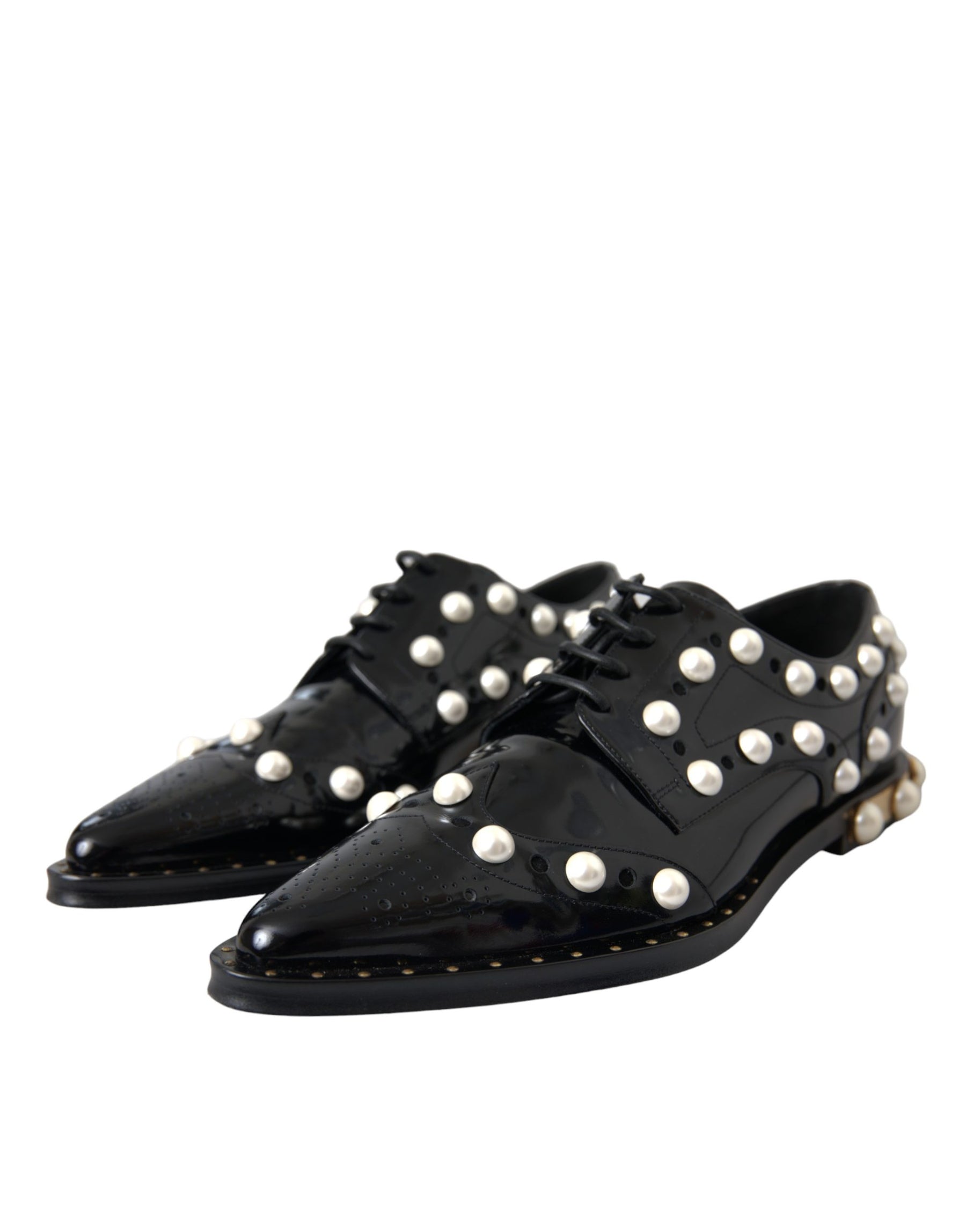 Dolce & Gabbana Black Leather Faux Pearl Dress Brogue Shoes | Regal Royce