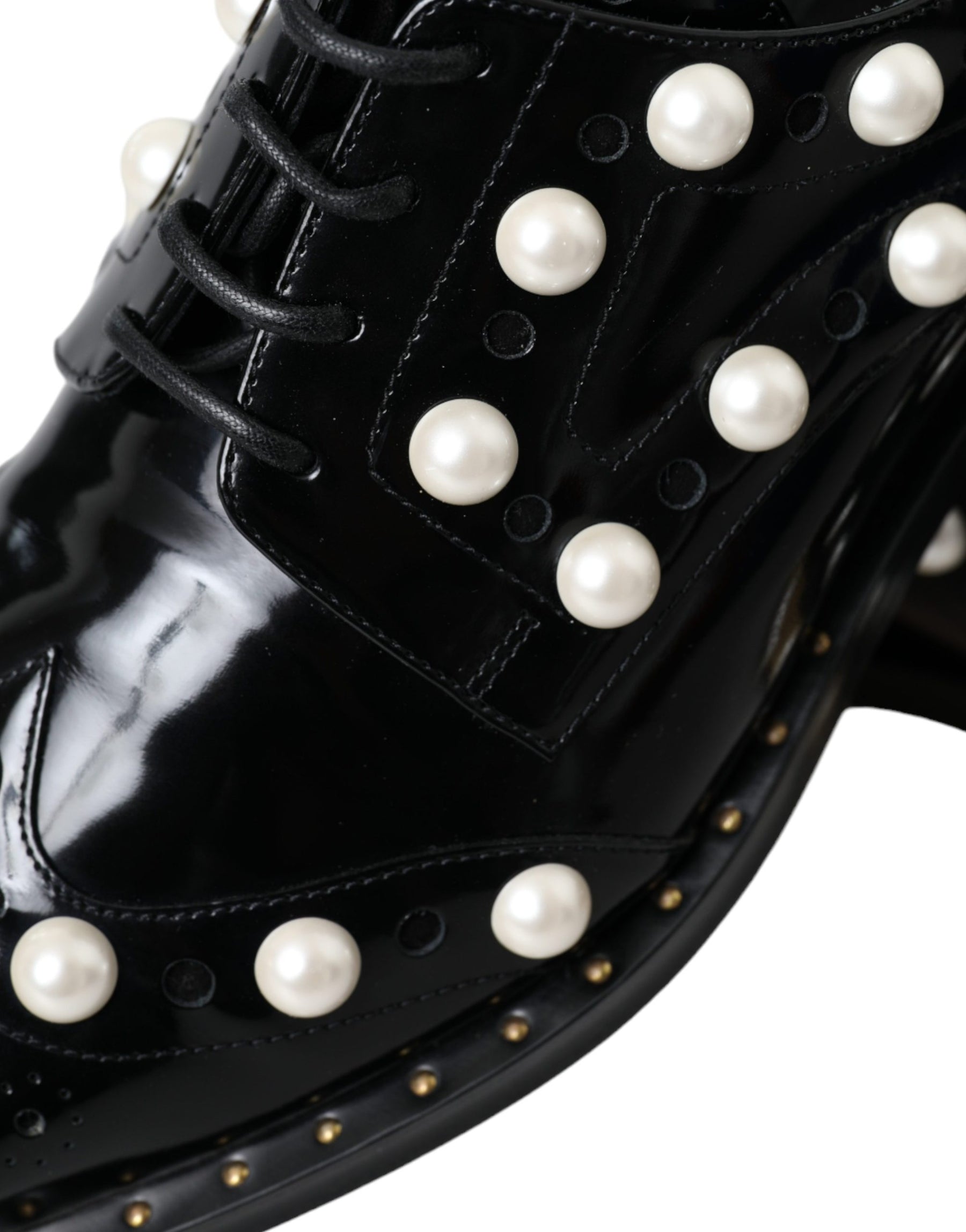 Dolce & Gabbana Black Leather Faux Pearl Dress Brogue Shoes | Regal Royce