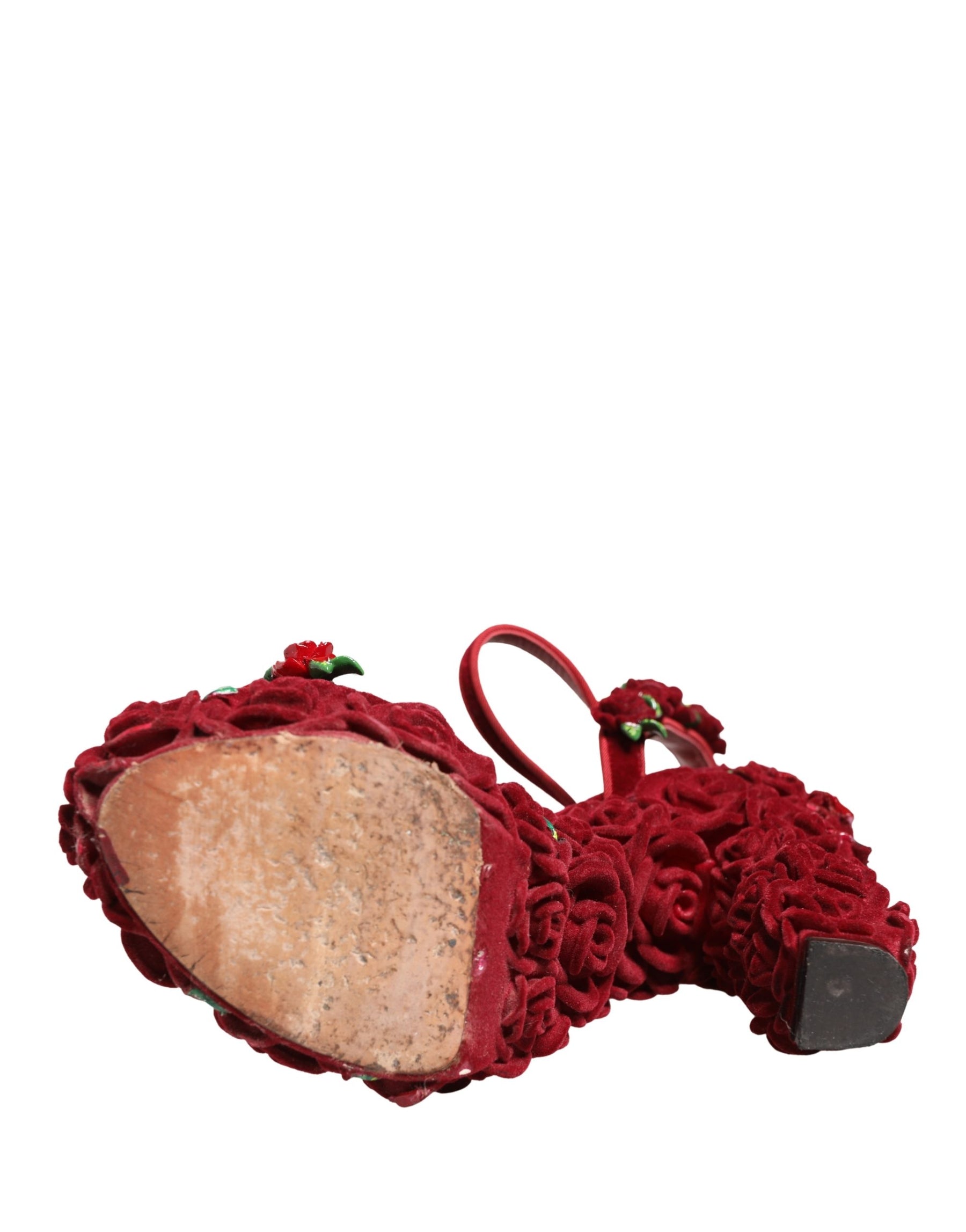 Dolce & Gabbana Red Rose Embellished Platform Sandals Shoes | Regal Royce