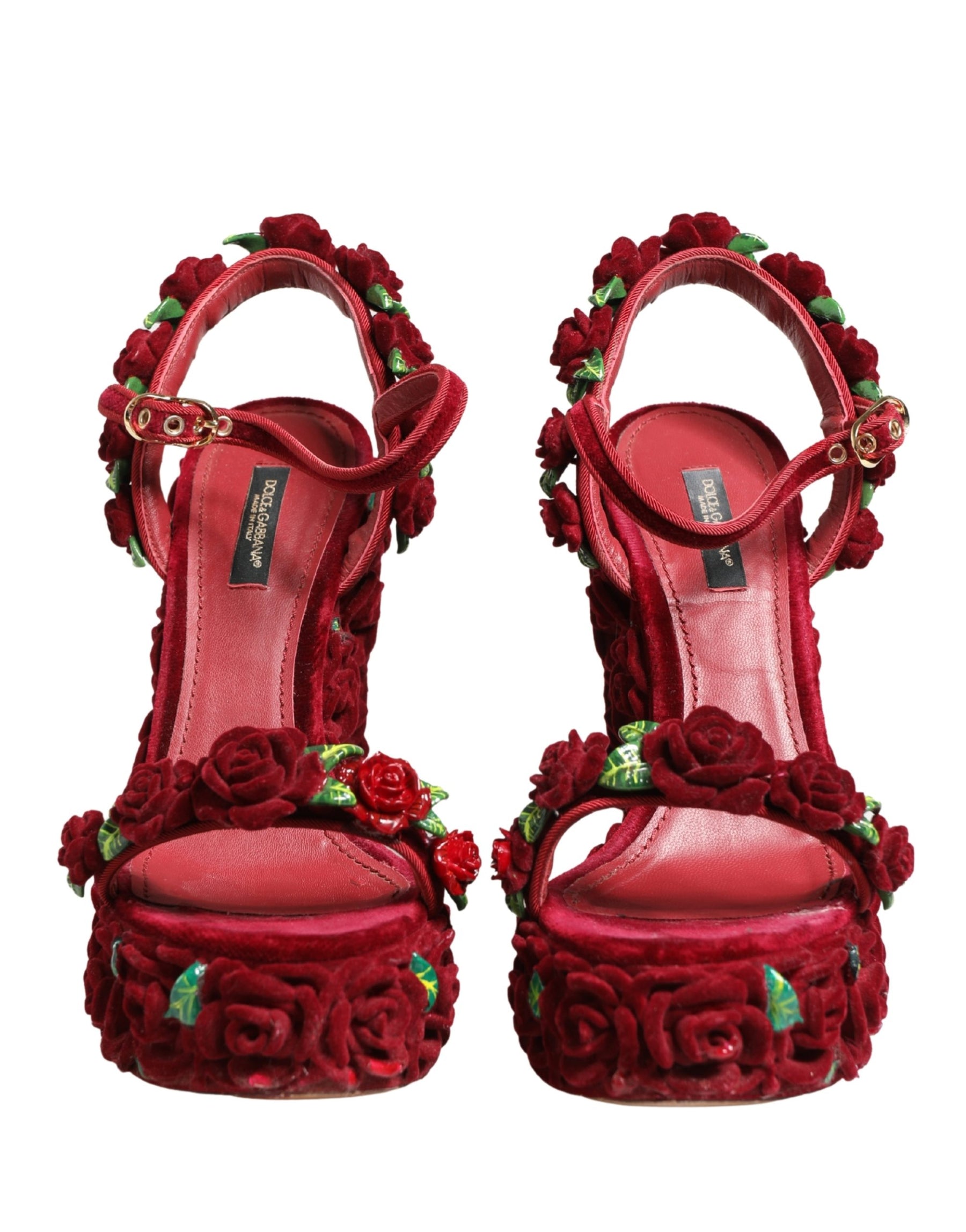 Dolce & Gabbana Red Rose Embellished Platform Sandals Shoes | Regal Royce