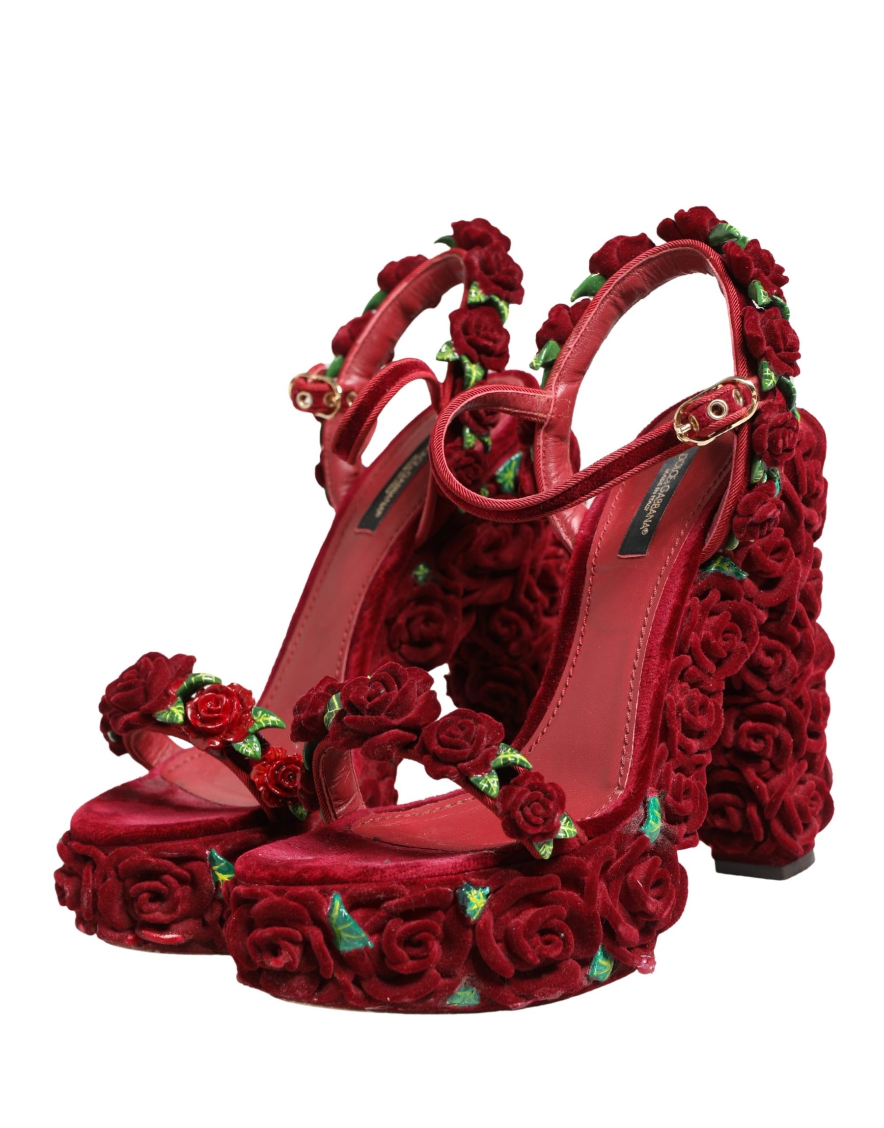 Dolce & Gabbana Red Rose Embellished Platform Sandals Shoes | Regal Royce