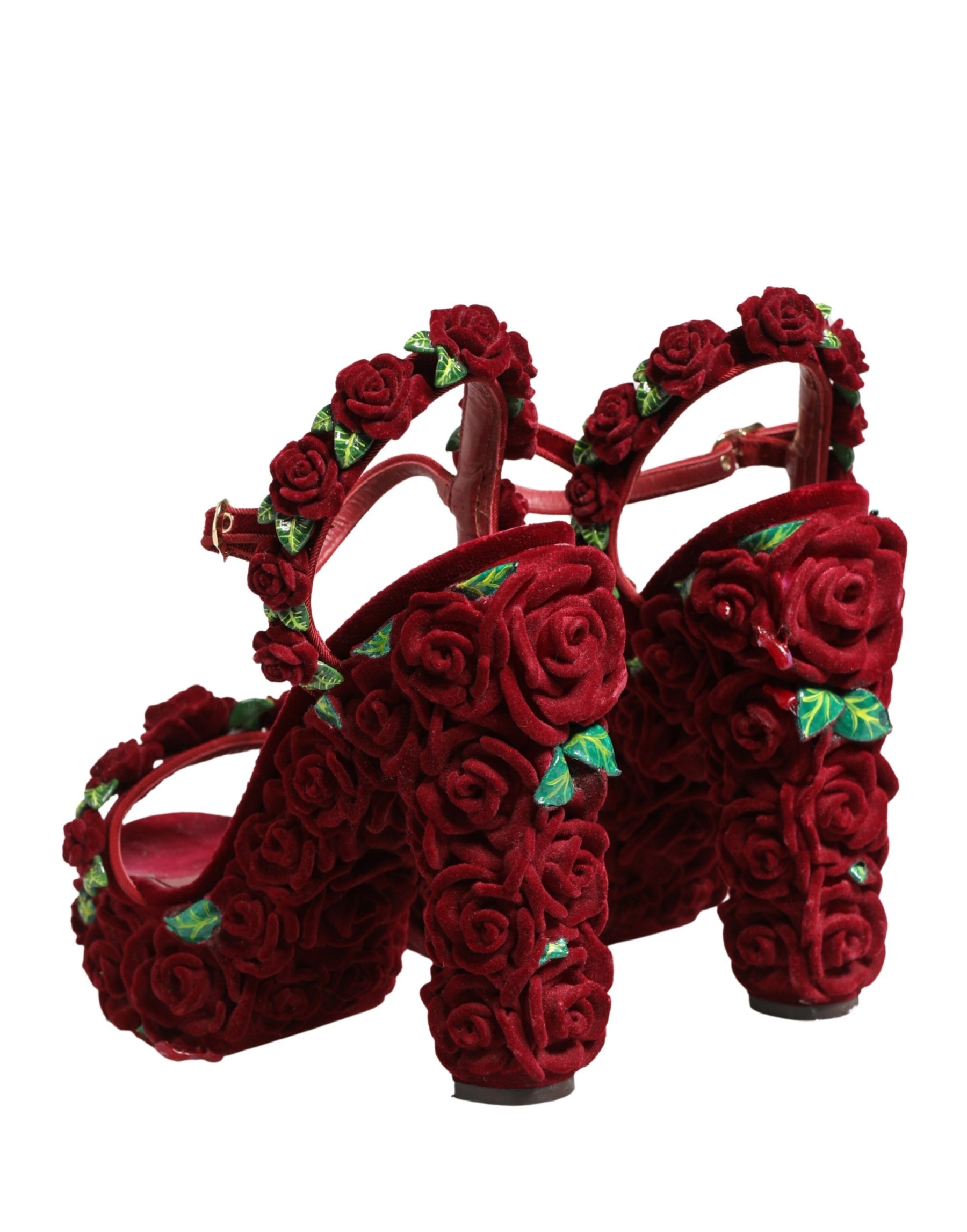 Dolce & Gabbana Red Rose Embellished Platform Sandals Shoes | Regal Royce