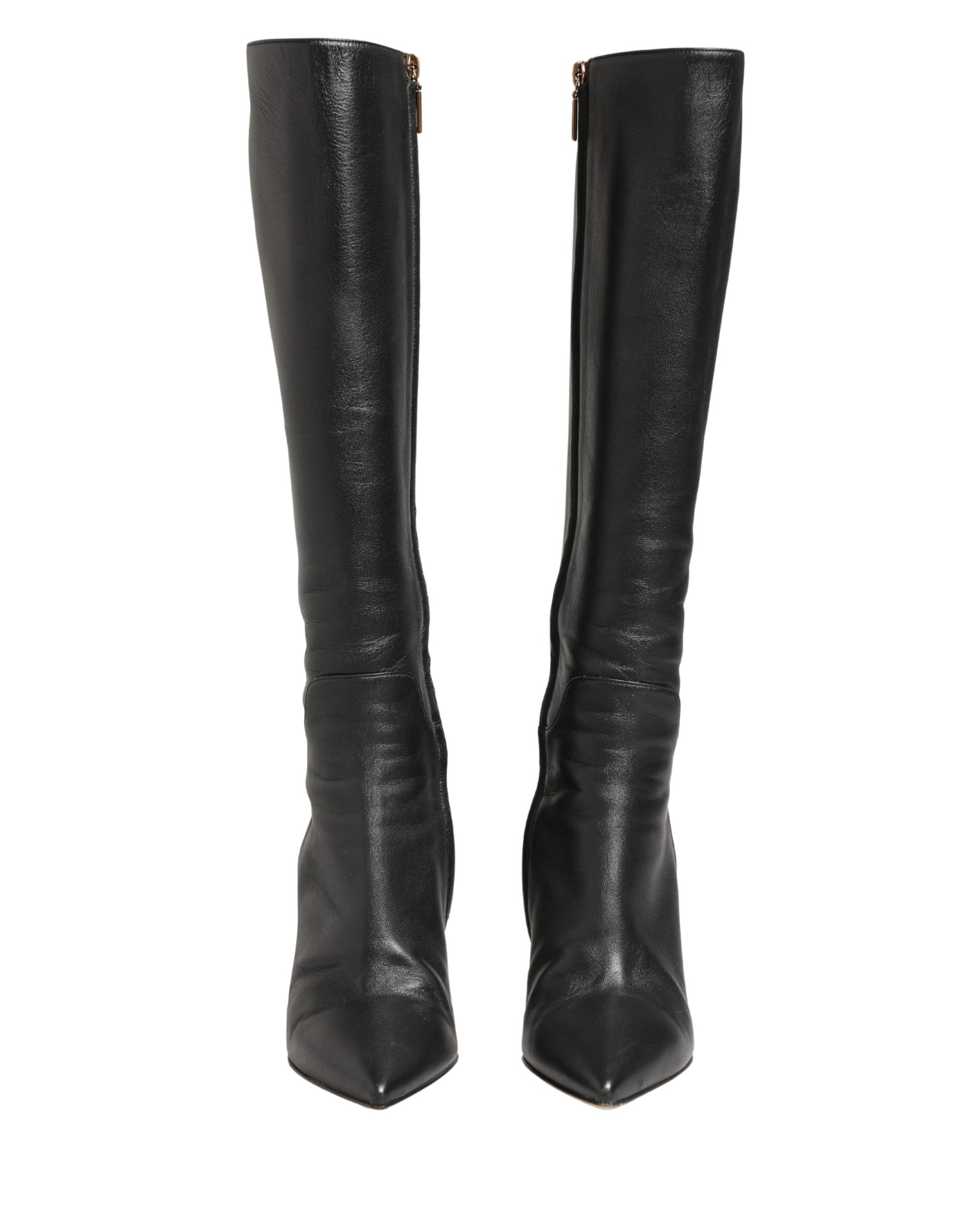 Dolce & Gabbana Black Leather Heels Knee High Boots Shoes | Regal Royce