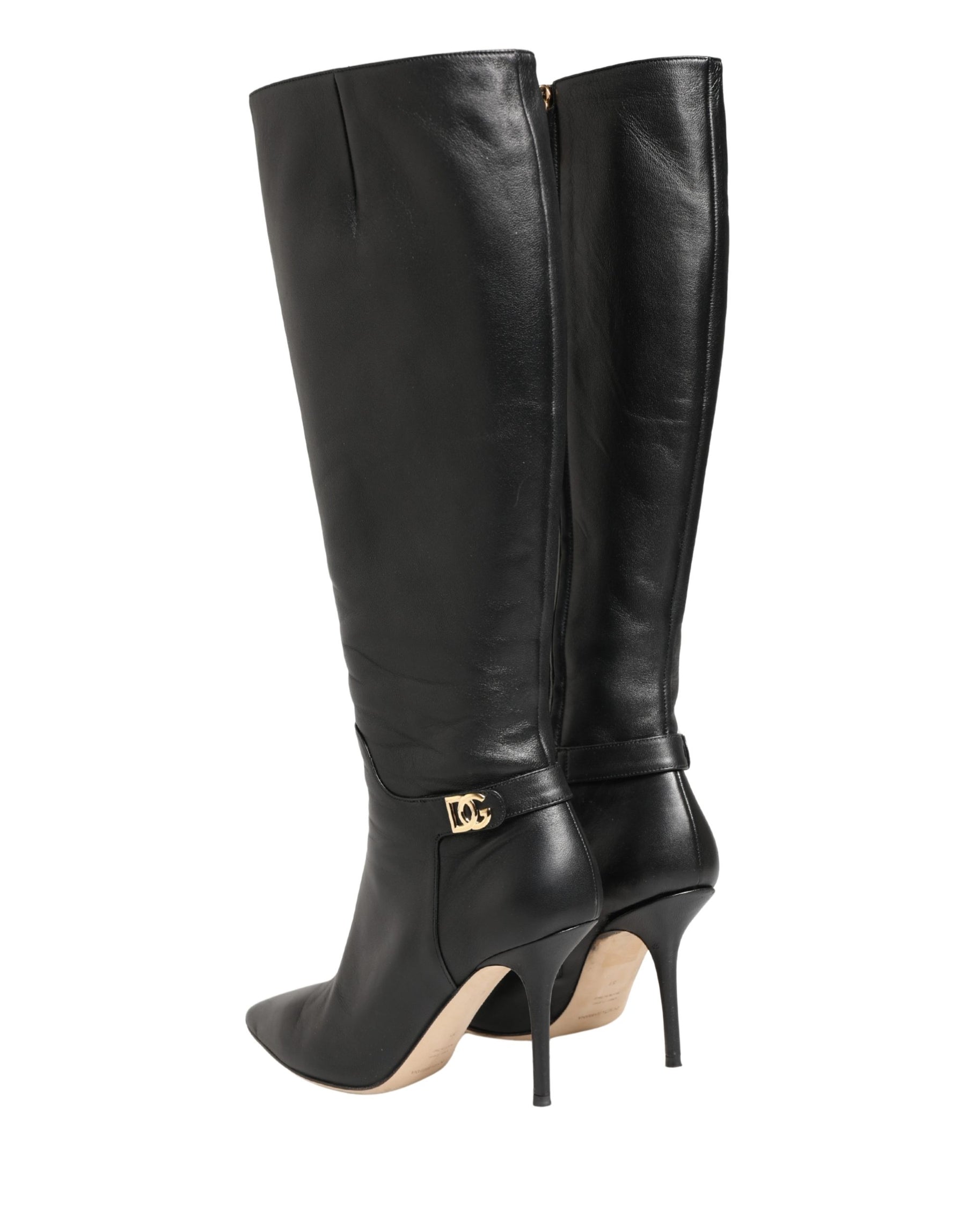 Dolce & Gabbana Black Leather Heels Knee High Boots Shoes | Regal Royce