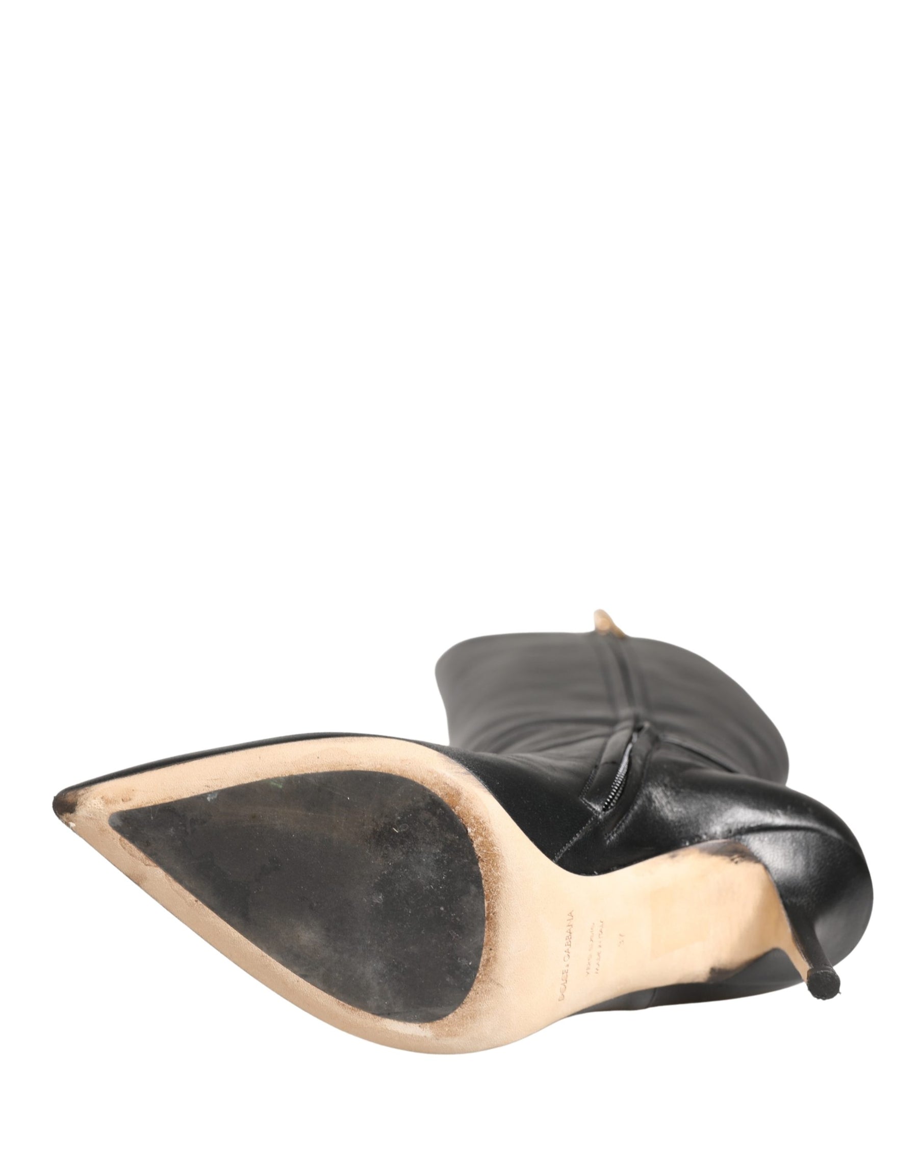 Dolce & Gabbana Black Leather Heels Knee High Boots Shoes | Regal Royce