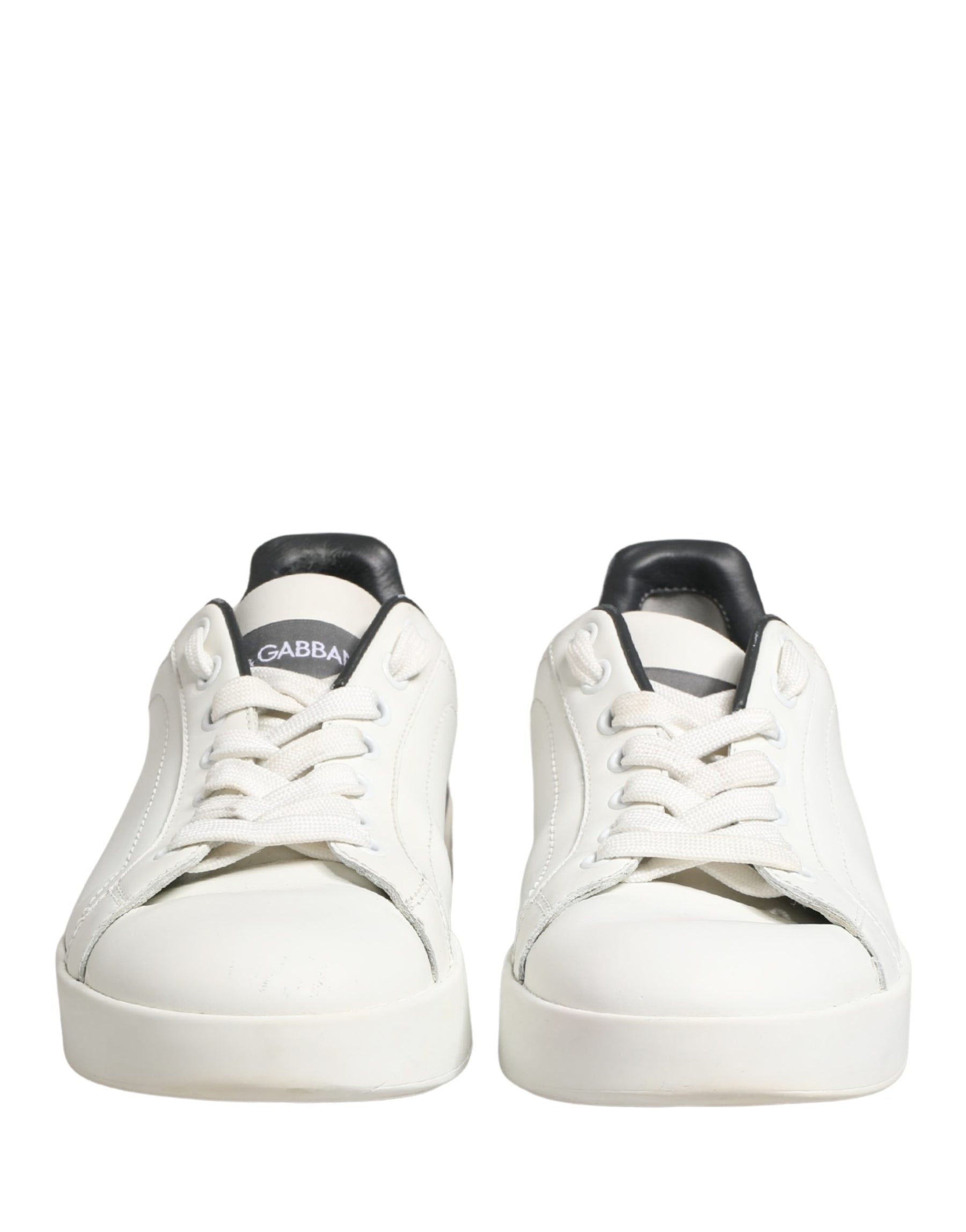 Dolce & Gabbana White Black Portofino Leather Sneakers Shoes | Regal Royce