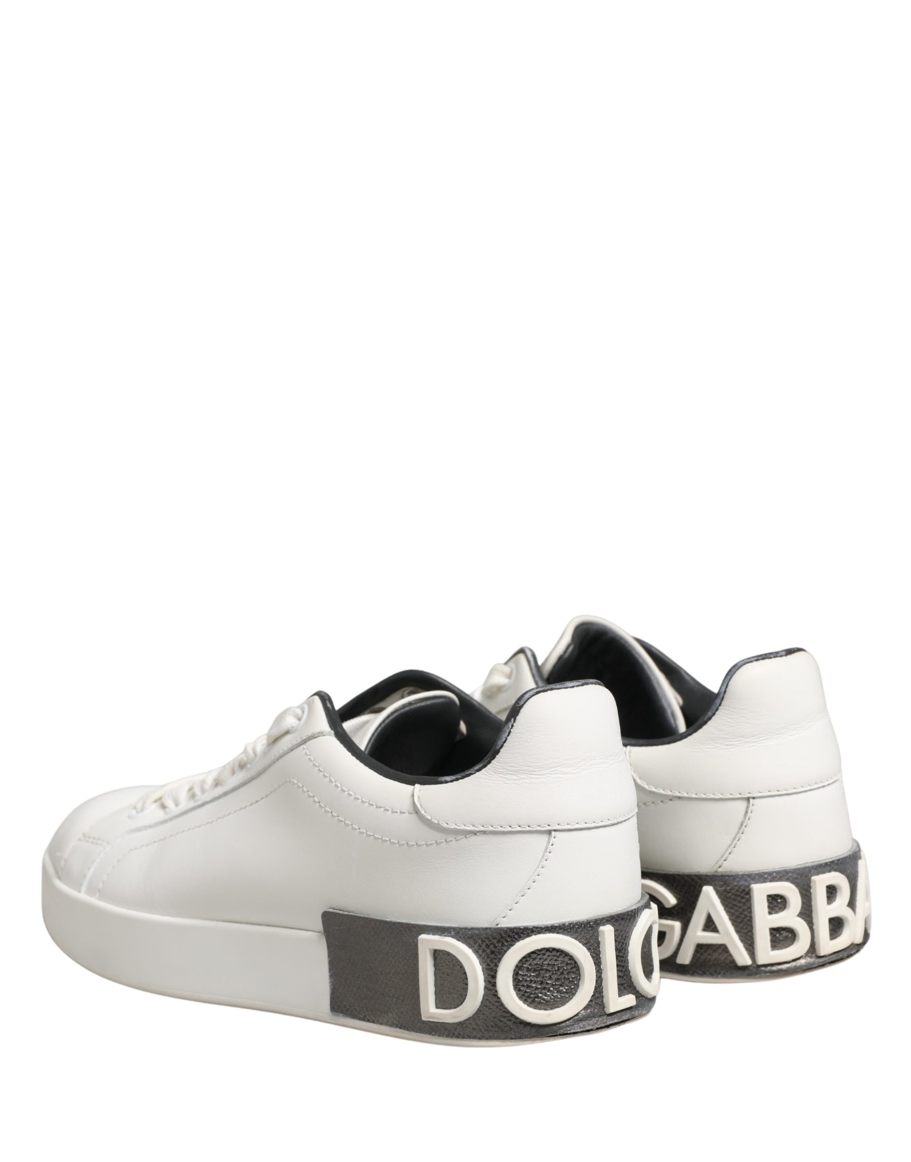 Dolce & Gabbana White Black Portofino Leather Sneakers Shoes | Regal Royce