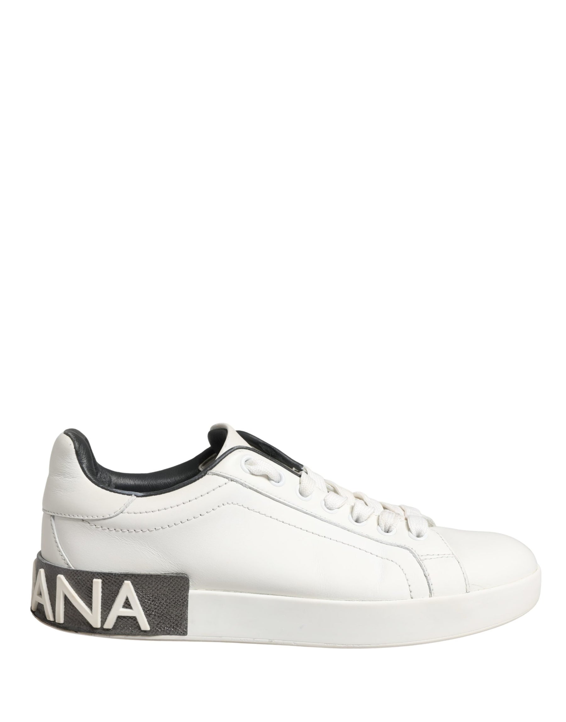 Dolce & Gabbana White Black Portofino Leather Sneakers Shoes | Regal Royce