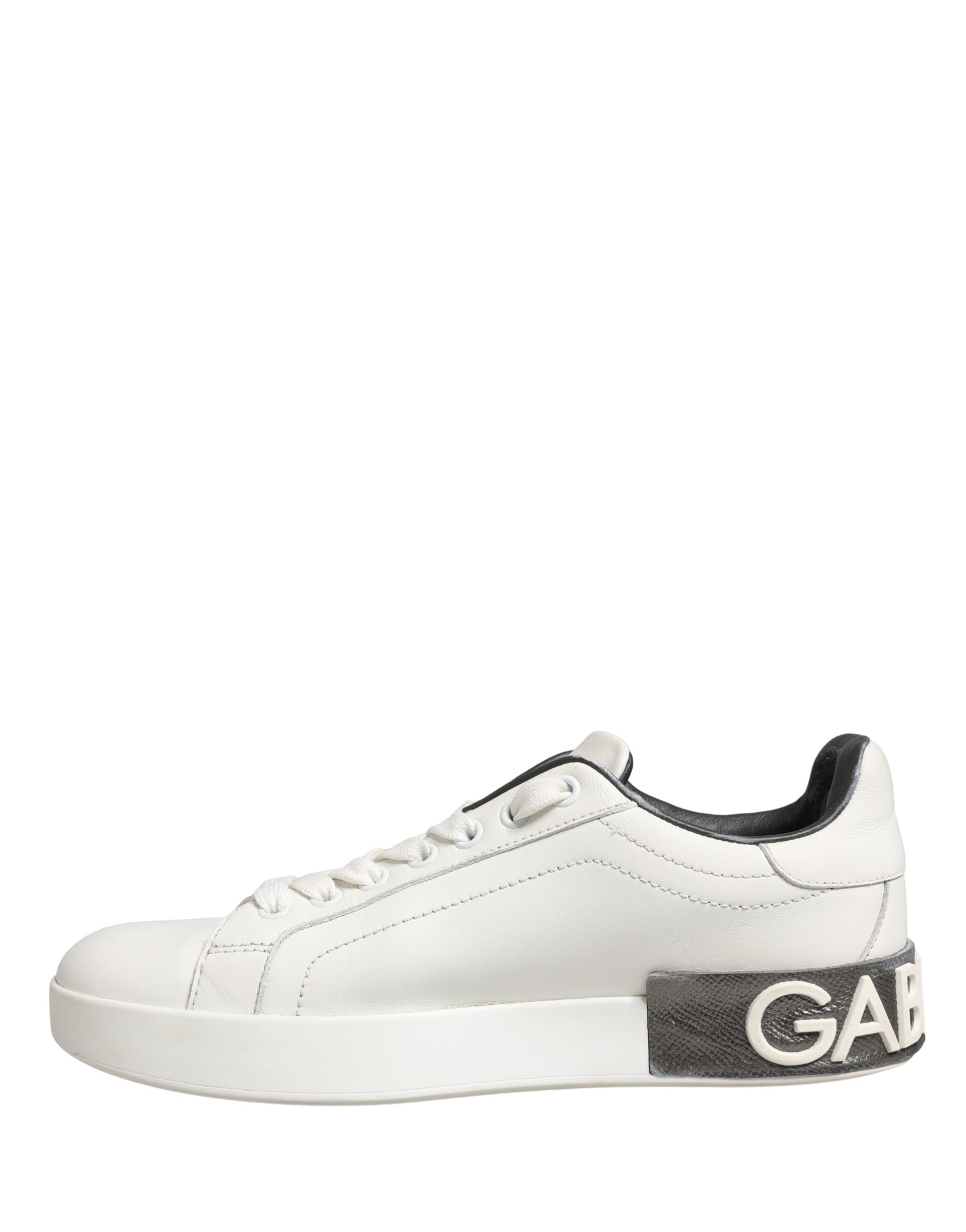 Dolce & Gabbana White Black Portofino Leather Sneakers Shoes | Regal Royce