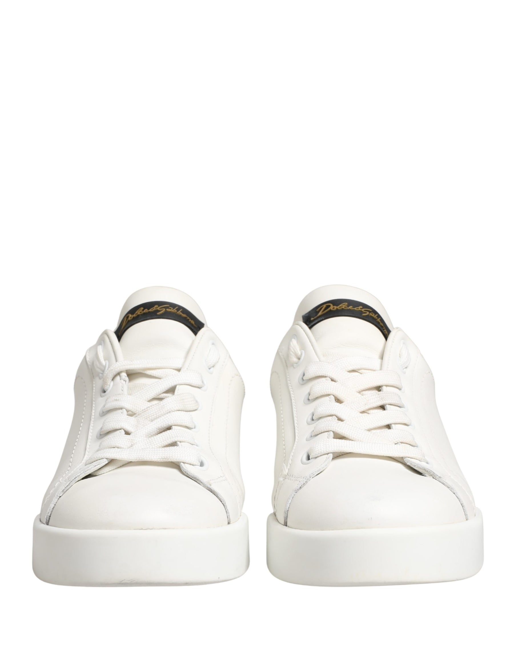 Dolce & Gabbana White Black Portofino Leather Sneakers Shoes | Regal Royce