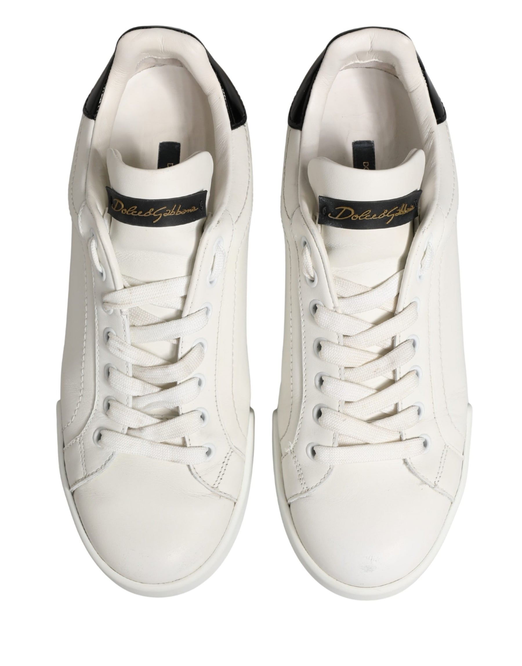 Dolce & Gabbana White Black Portofino Leather Sneakers Shoes | Regal Royce