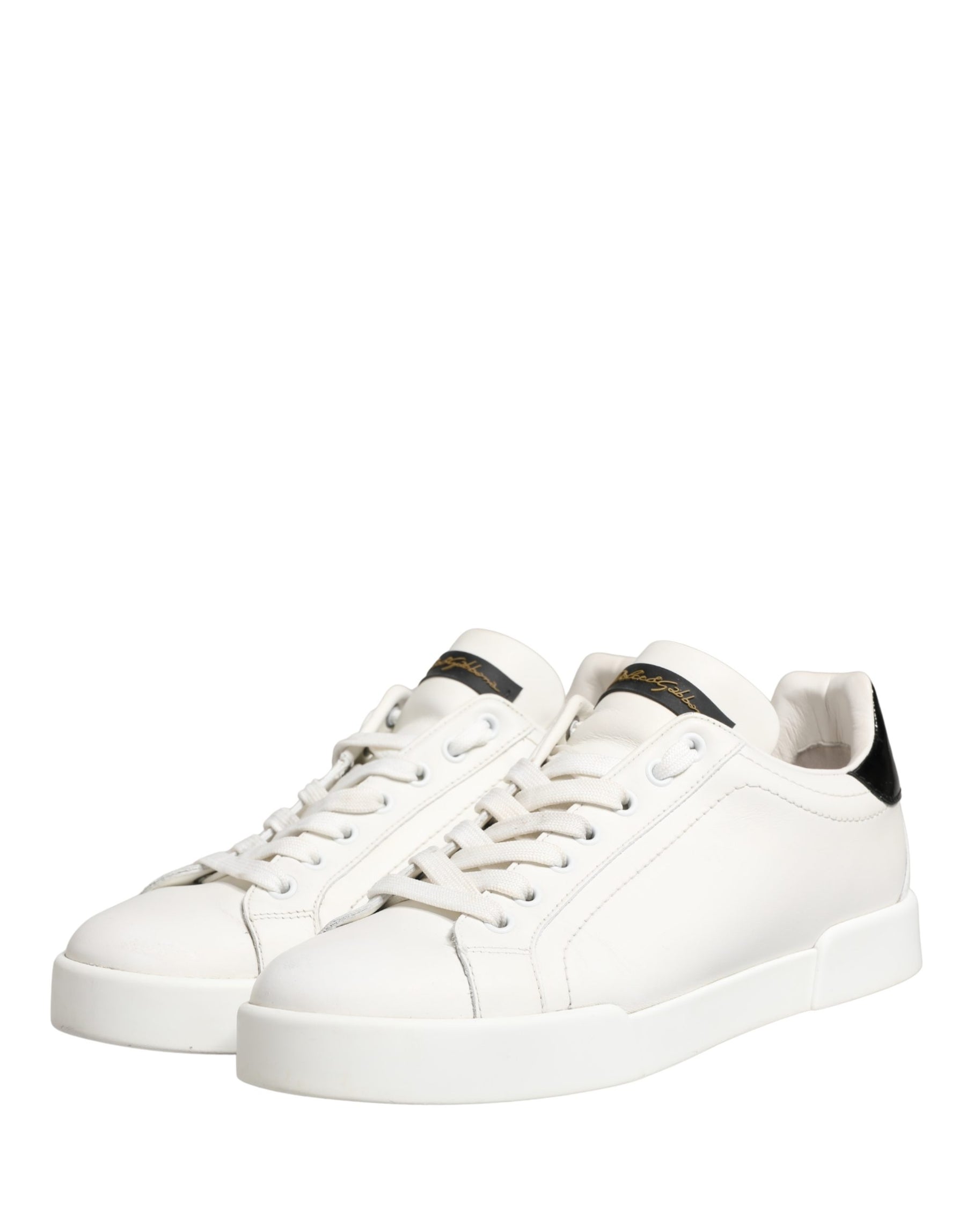 Dolce & Gabbana White Black Portofino Leather Sneakers Shoes | Regal Royce