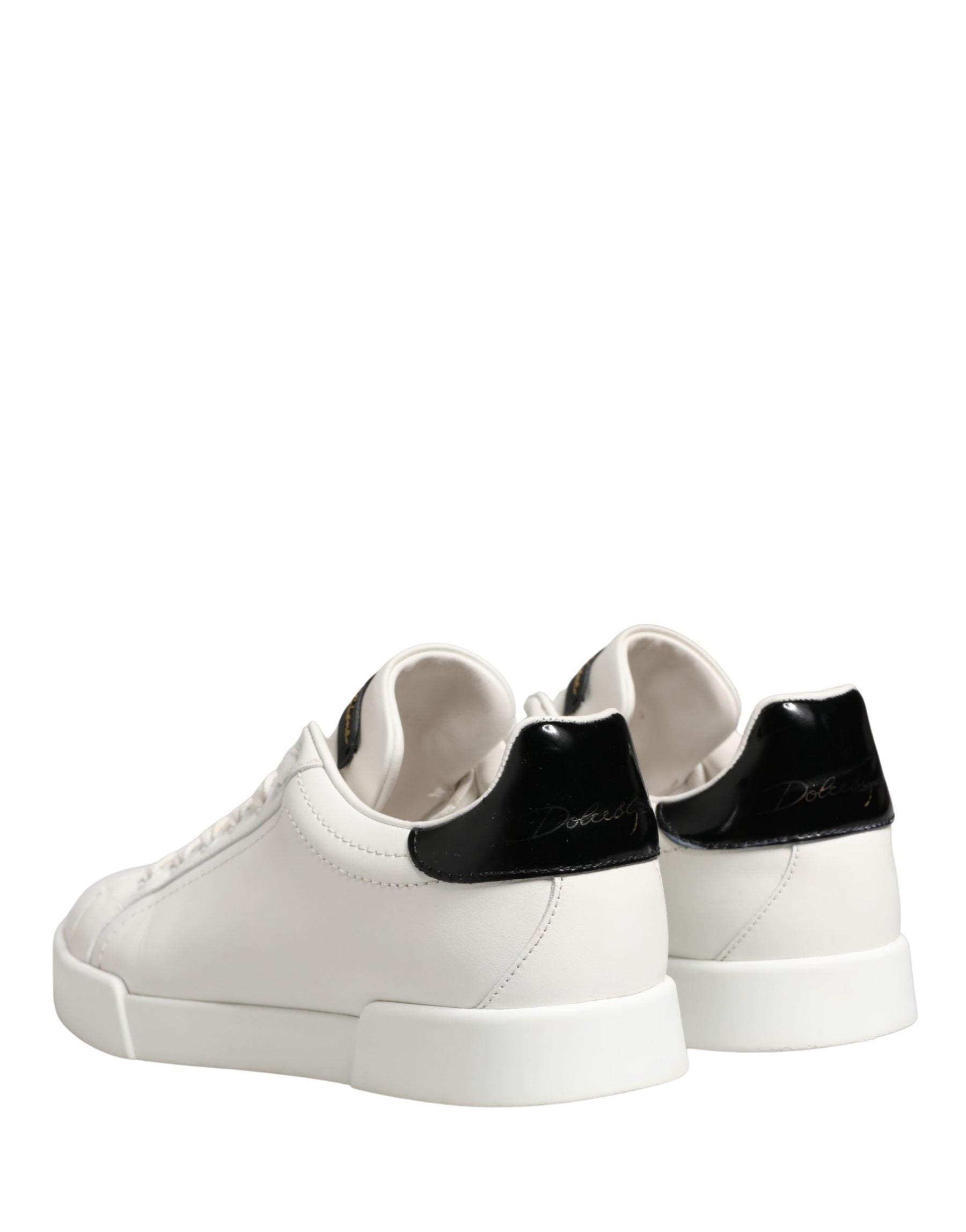 Dolce & Gabbana White Black Portofino Leather Sneakers Shoes | Regal Royce