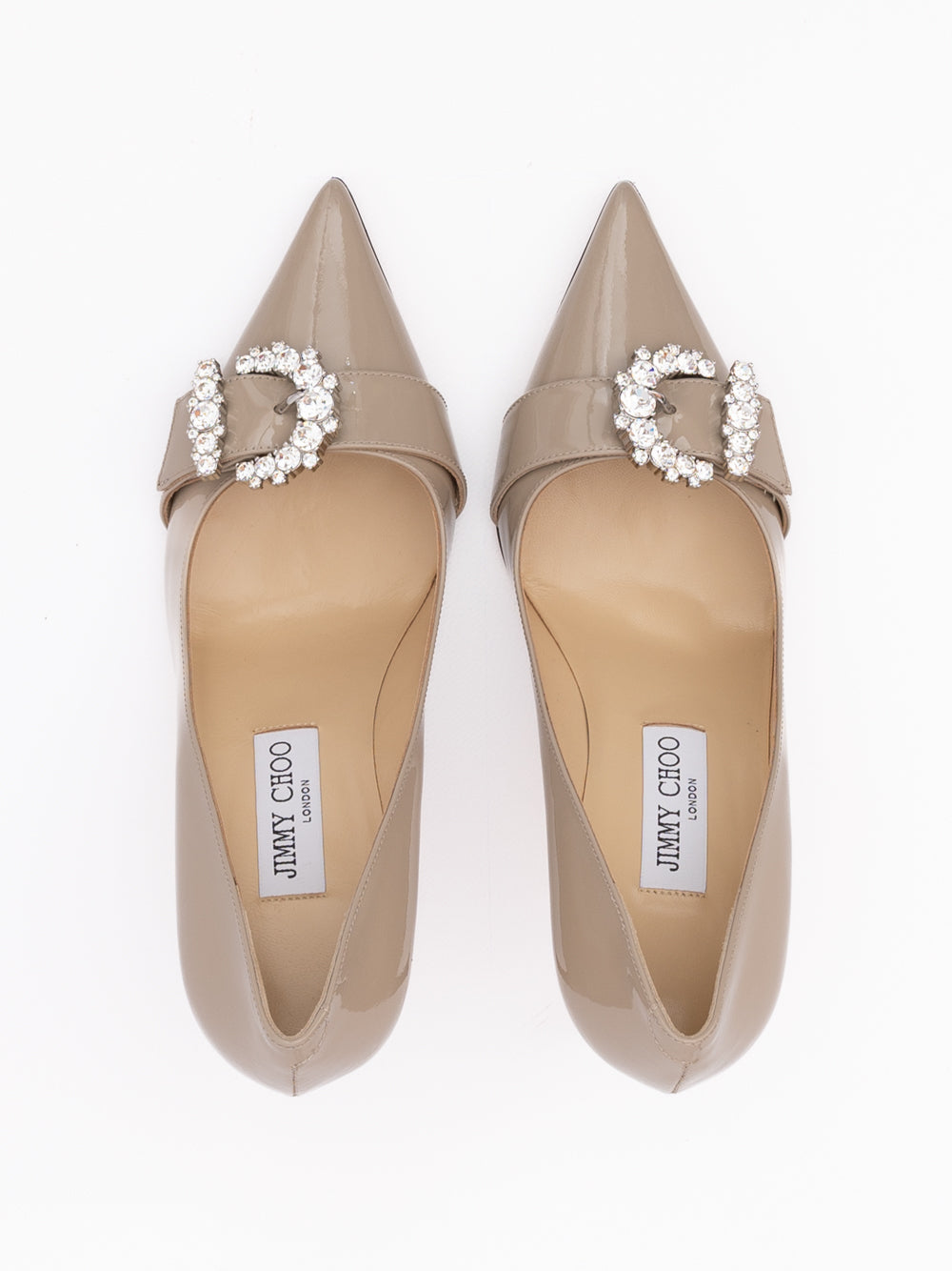 Jimmy Choo Taupe Grey Patent Leather Chery 85 Pumps | Regal Royce