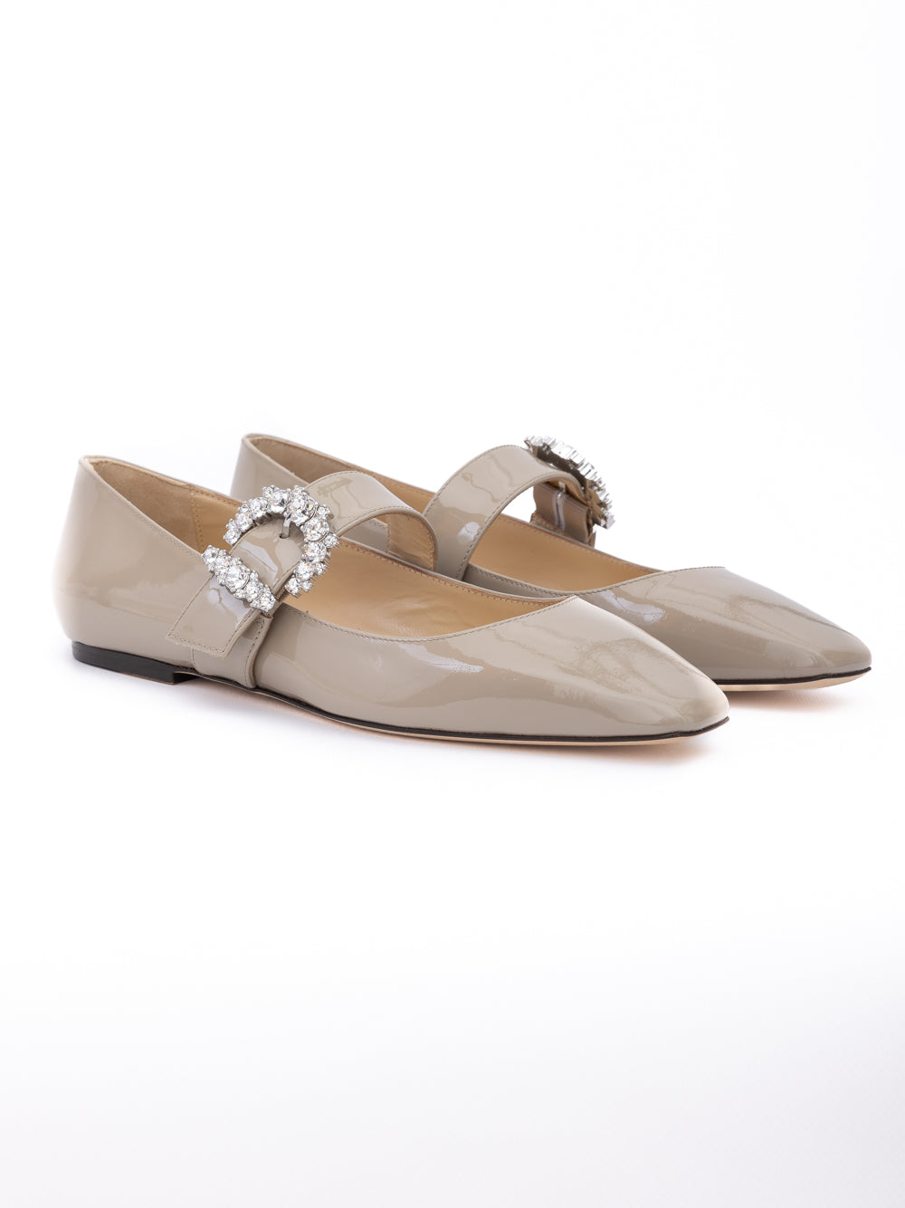 Jimmy Choo Taupe Grey Patent Leather Chery Ballet Flat | Regal Royce