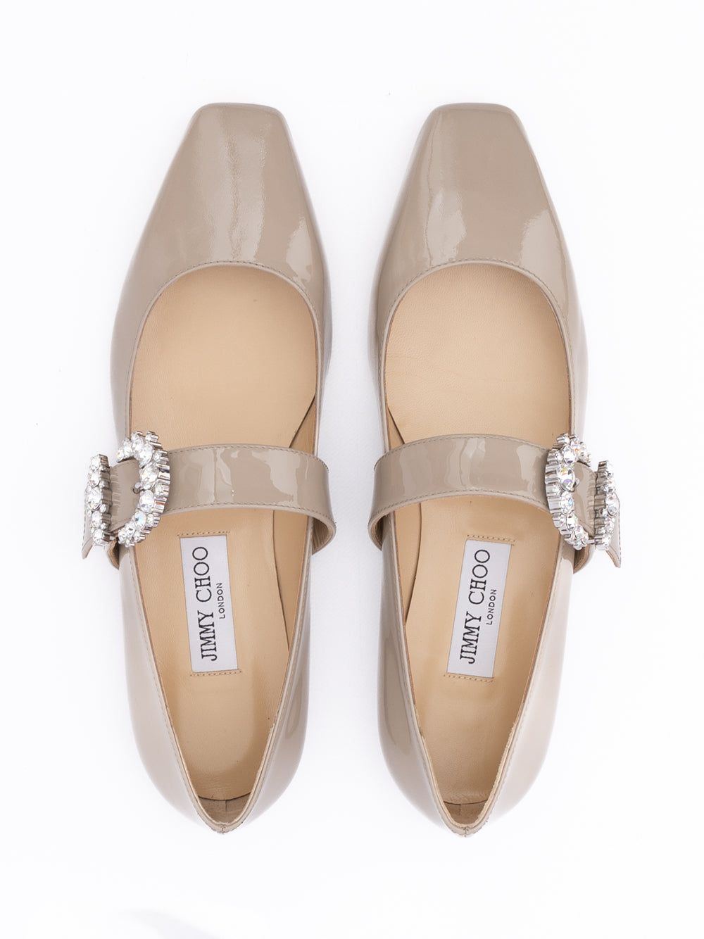 Jimmy Choo Taupe Grey Patent Leather Chery Ballet Flat | Regal Royce