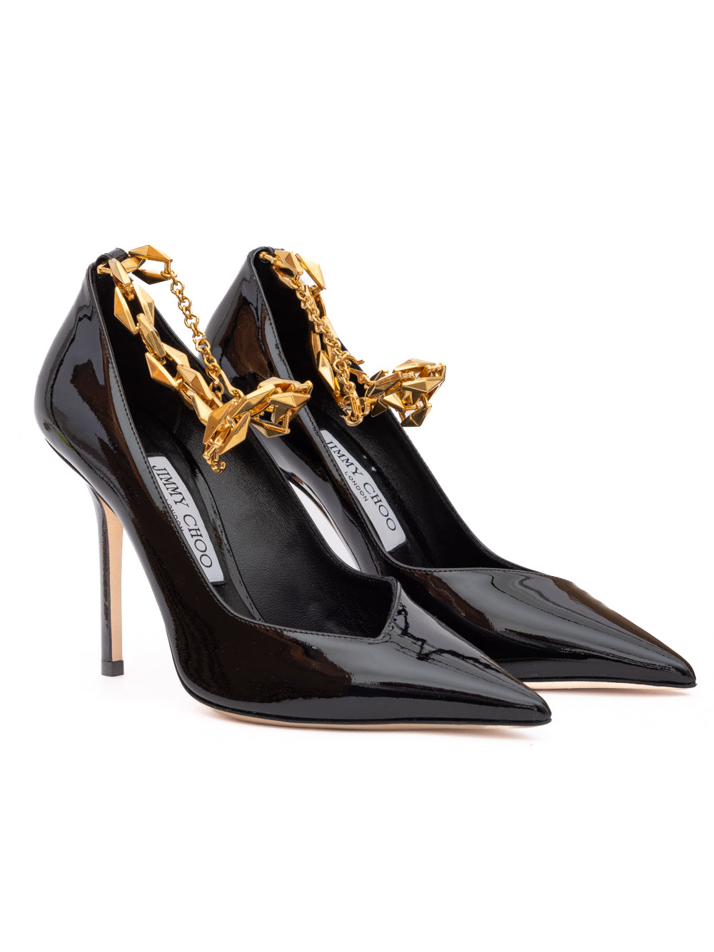 Jimmy Choo Black Patent Leather Diamond Talura 100 Pumps | Regal Royce
