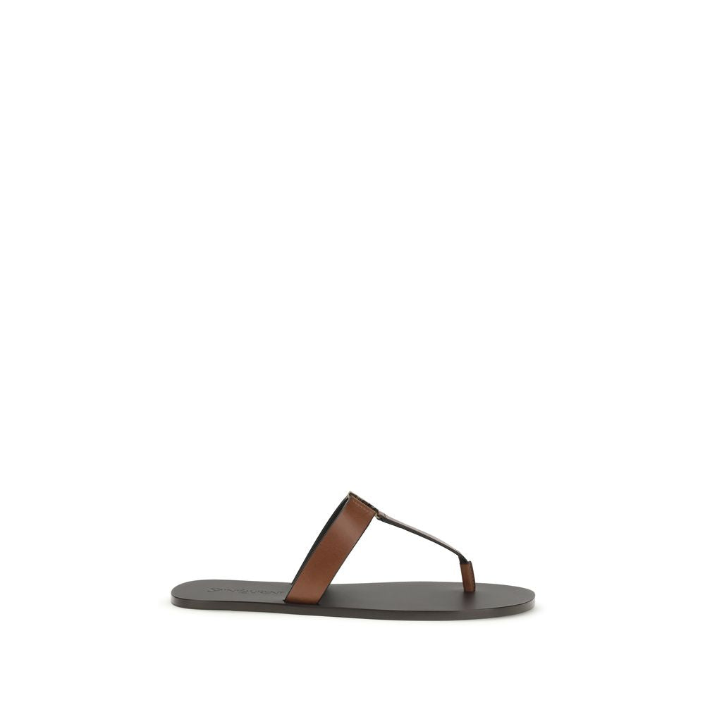 Saint Laurent Brown Calf Leather Bos Taurus Flip-Flop Sandals | Regal Royce