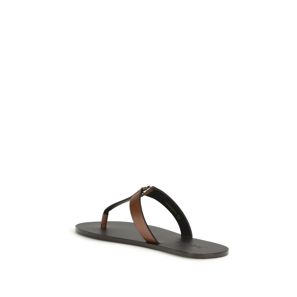 Saint Laurent Brown Calf Leather Bos Taurus Flip-Flop Sandals | Regal Royce