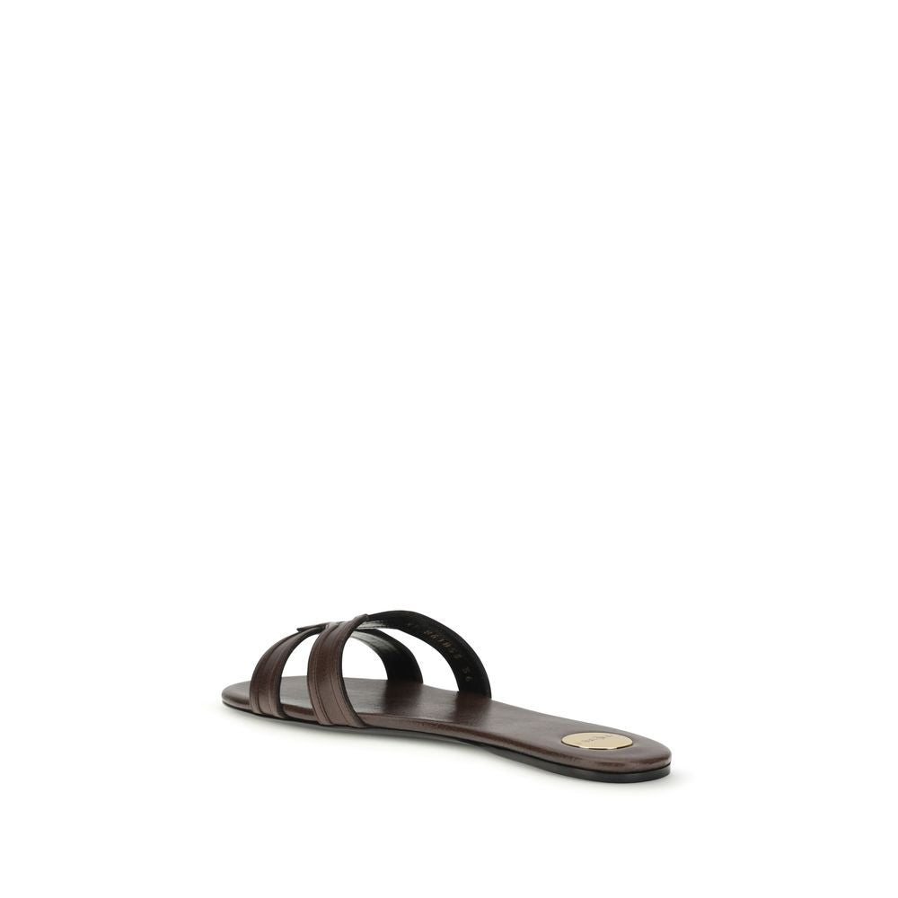 Saint Laurent Brown Calf Leather Bos Taurus Sandals | Regal Royce
