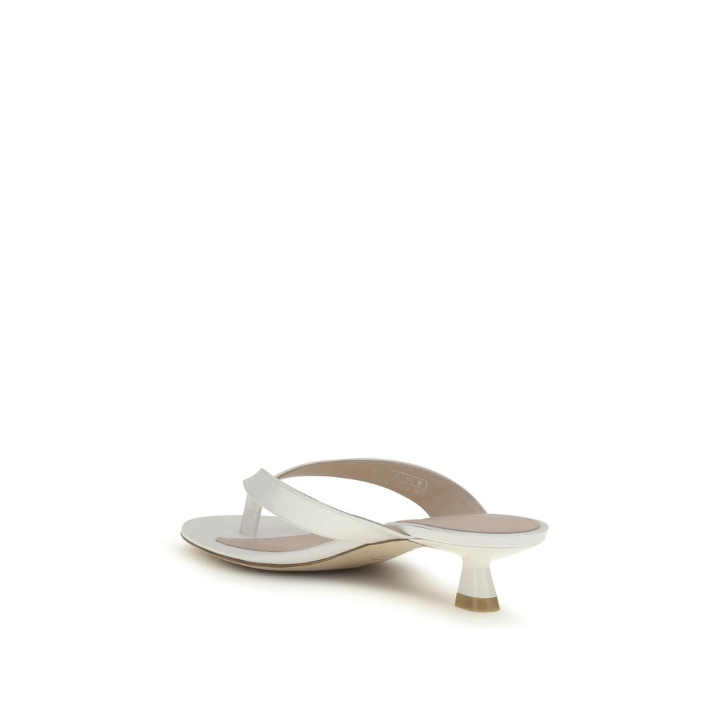 Stuart Weitzman White Calf Leather Bos Taurus Flat Sandals | Regal Royce