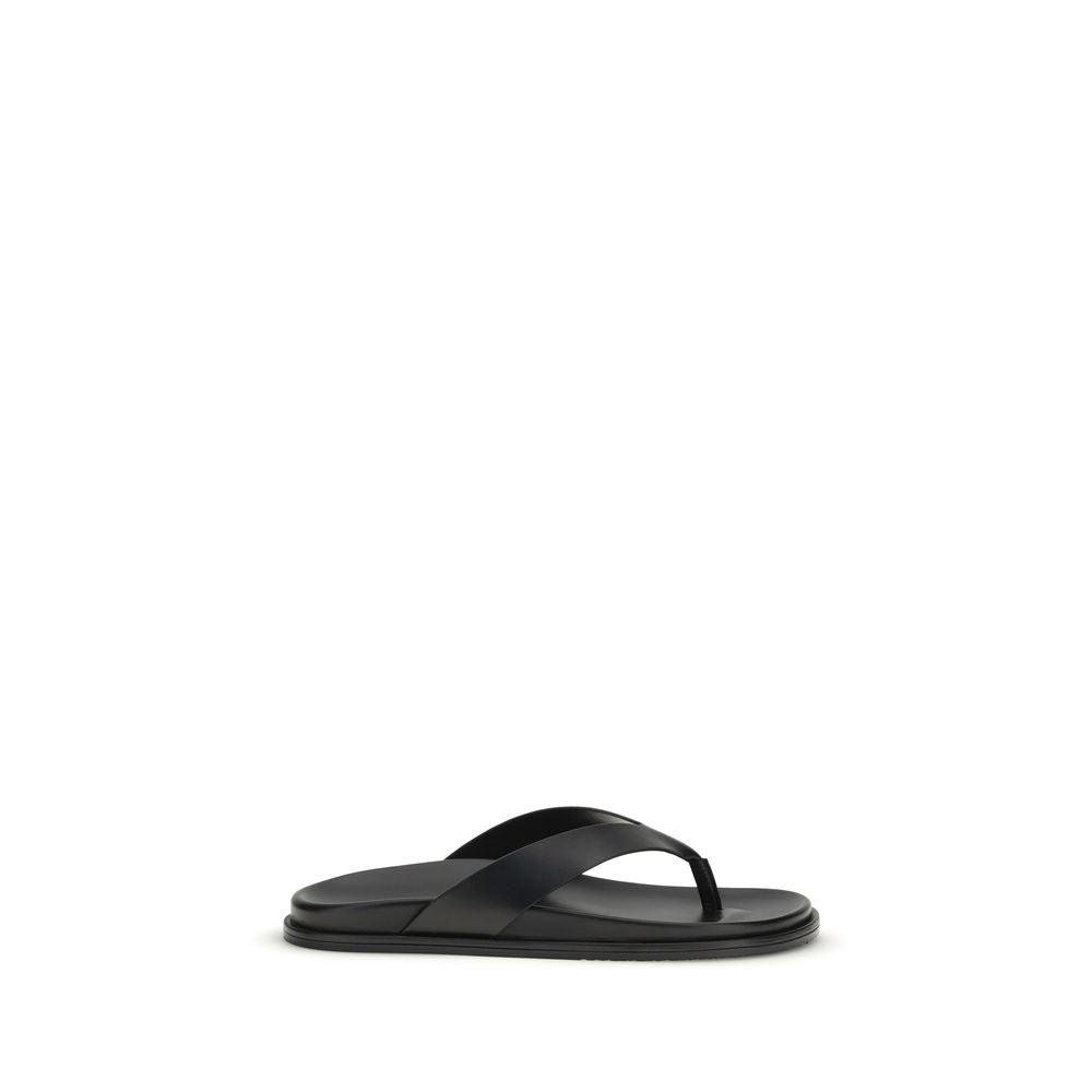 Stuart Weitzman Black Calf Leather Bos Taurus Flip-Flop Sandals | Regal Royce