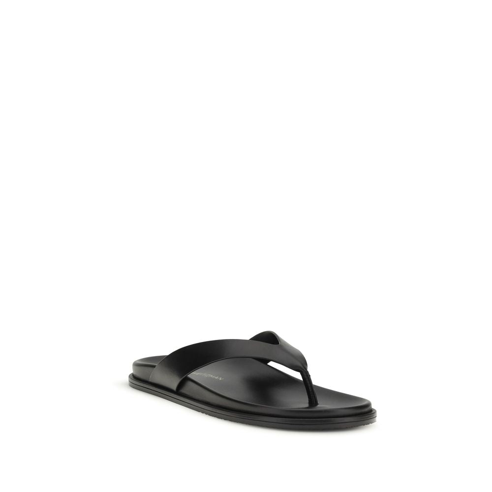 Stuart Weitzman Black Calf Leather Bos Taurus Flip-Flop Sandals | Regal Royce