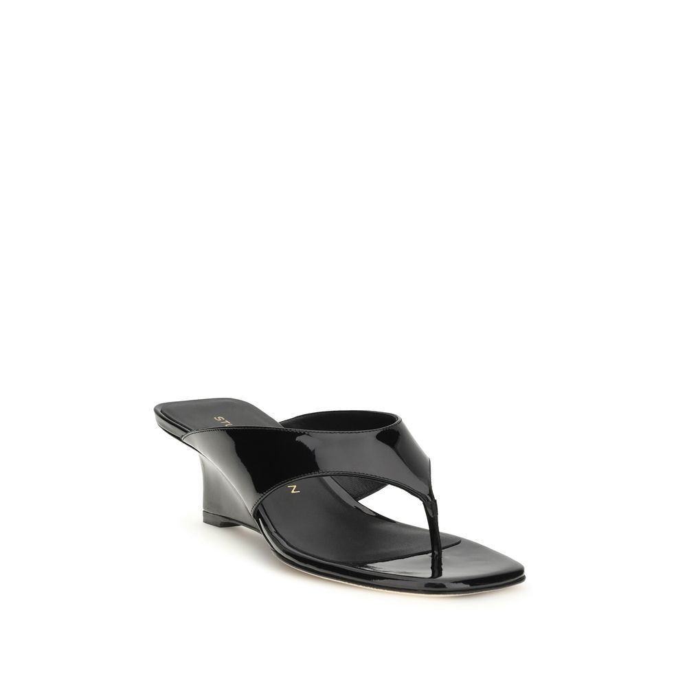 Stuart Weitzman Black Calf Leather Bos Taurus Wedge Sandals | Regal Royce