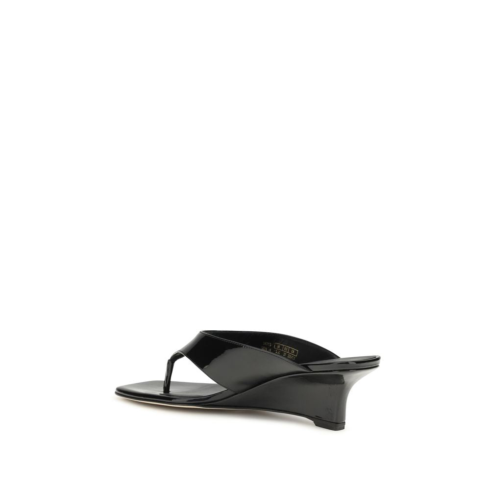 Stuart Weitzman Black Calf Leather Bos Taurus Wedge Sandals | Regal Royce