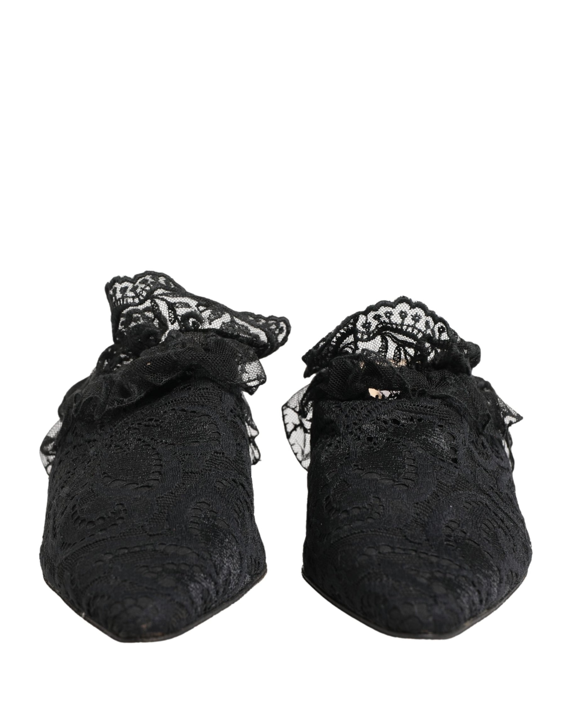 Dolce & Gabbana Black Lace Heels Sandals Shoes | Regal Royce